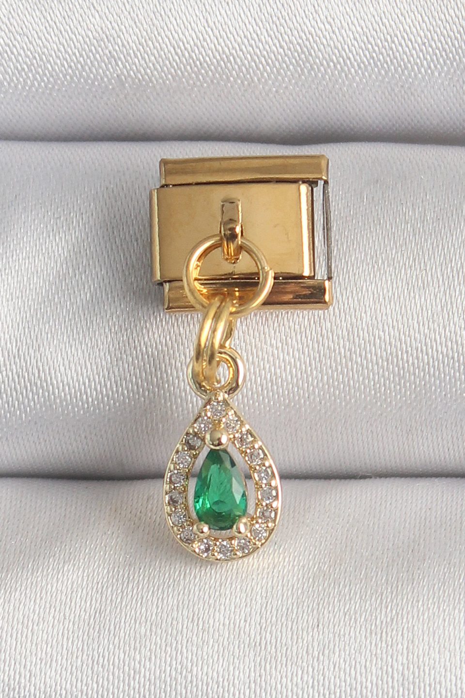 Shekka 316L Çelik Gold Renk Sallantı Damla Yeşil Zirkon Taşlı Nomination Charm