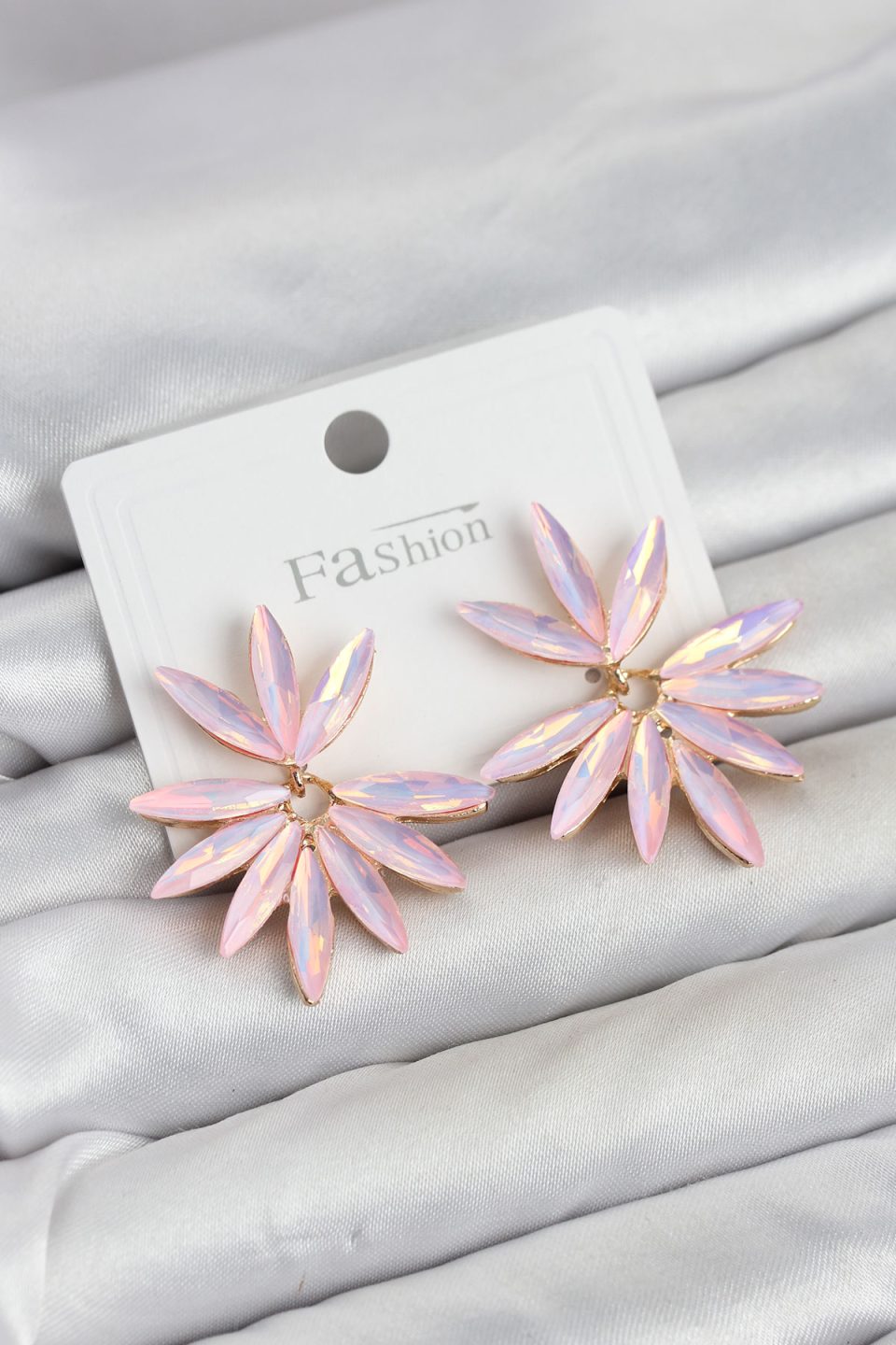 Shekka Pembe Renk Kristal Taşlı Lotus Model Kadın Küpe