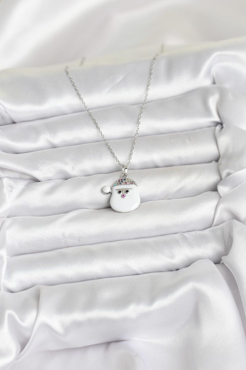 Shekka 316L Çelik Zincir Gümüş Renk Şapkalı Kardan Adam Kafası Model Yılbaşı Temalı Kadın Kolye — görsel 2