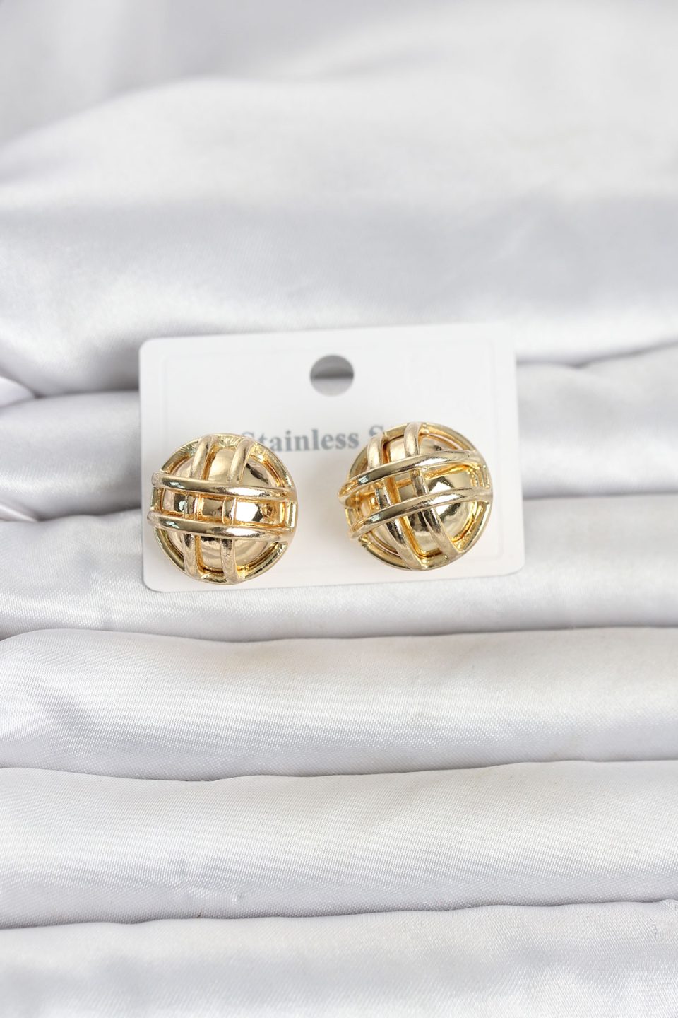 Shekka 316L Çelik Gold Renk Desenli Top Model Kadın Küpe