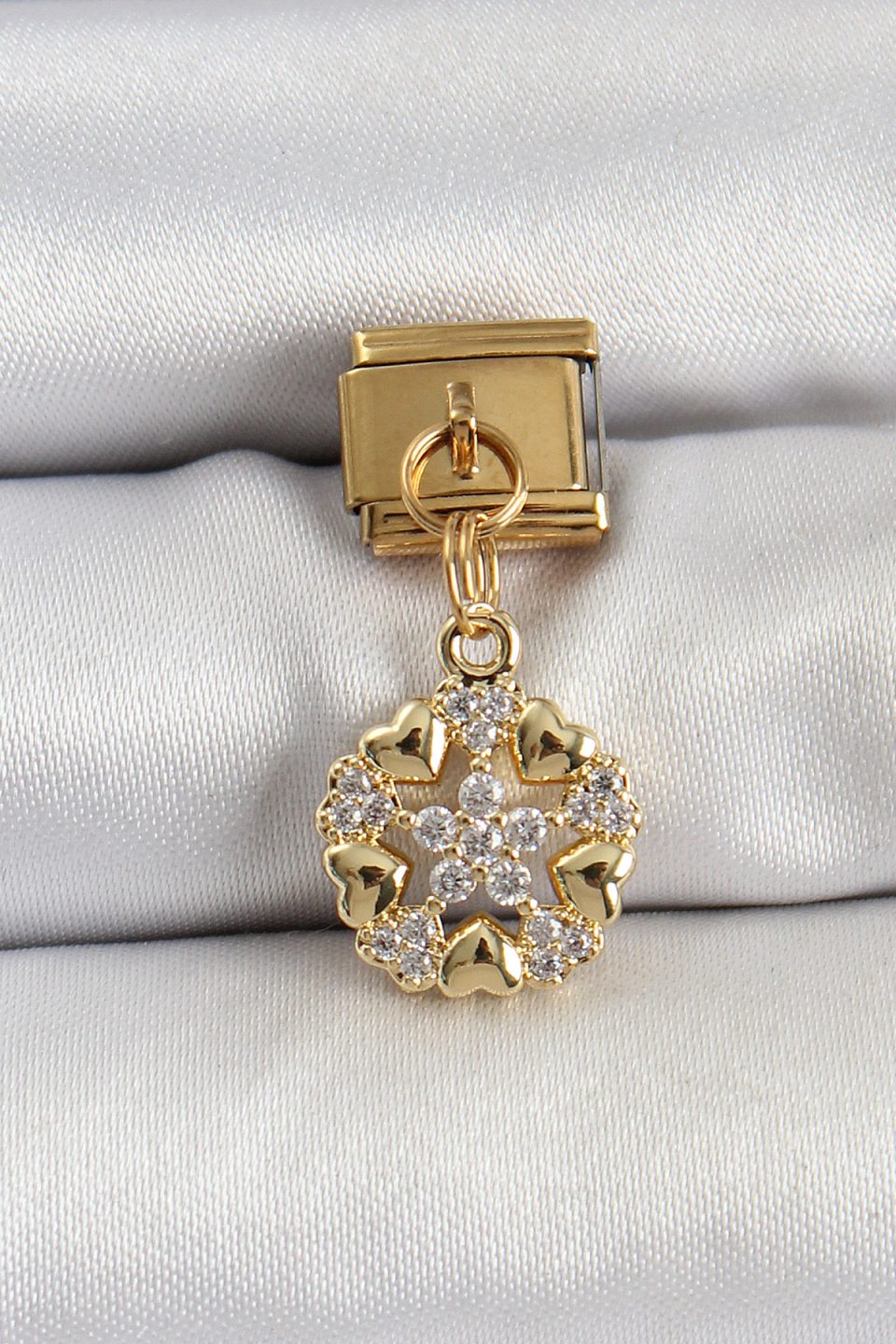 Shekka 316L Çelik Sallantılı Zirkon Taşlı Kalp Detaylı Yıldz Model Gold Renk Nomination Charm