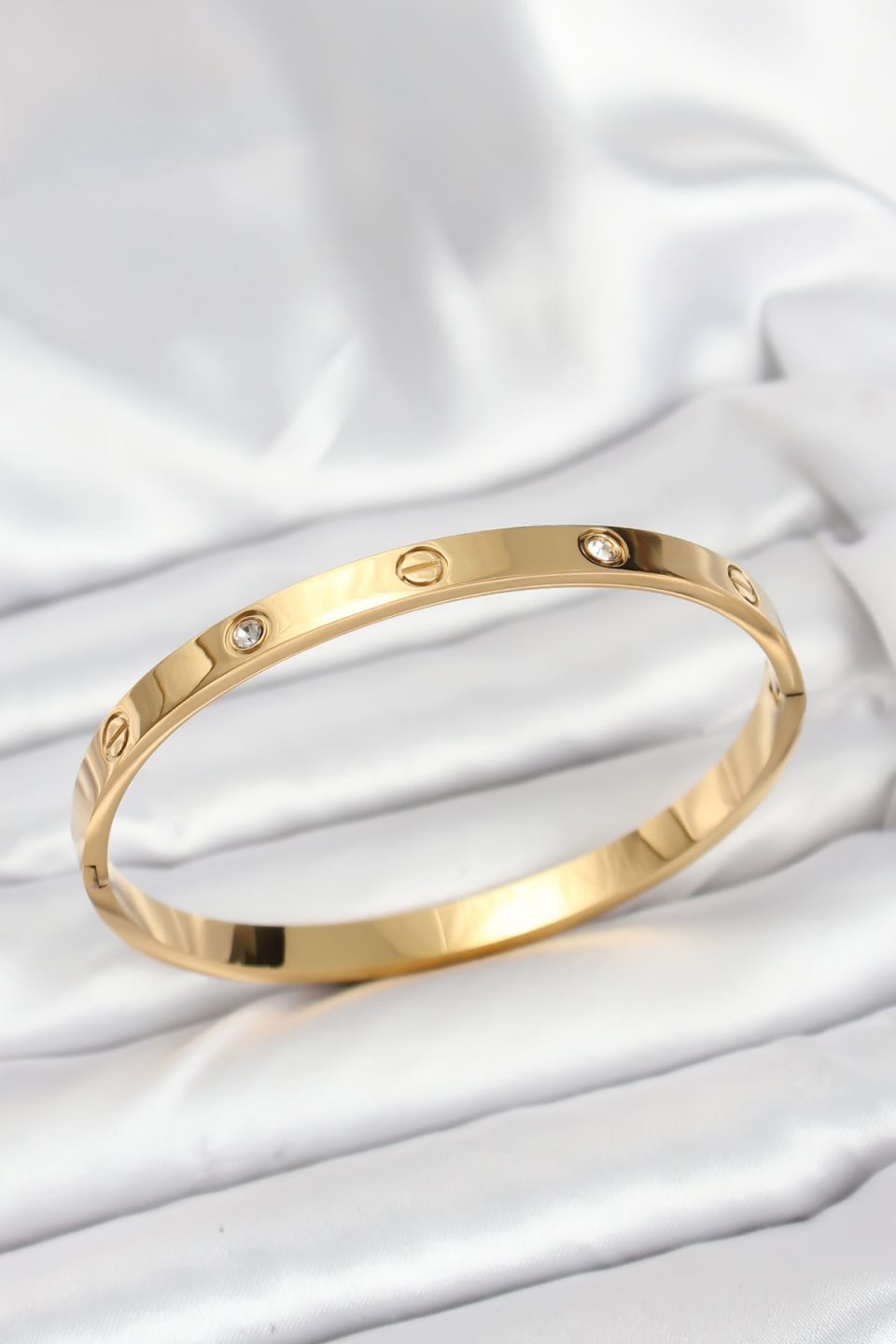 Shekka 316L Çelik Gold Renk Zirkon Taşlı 65 mm Kadın Kelepçe Bileklik