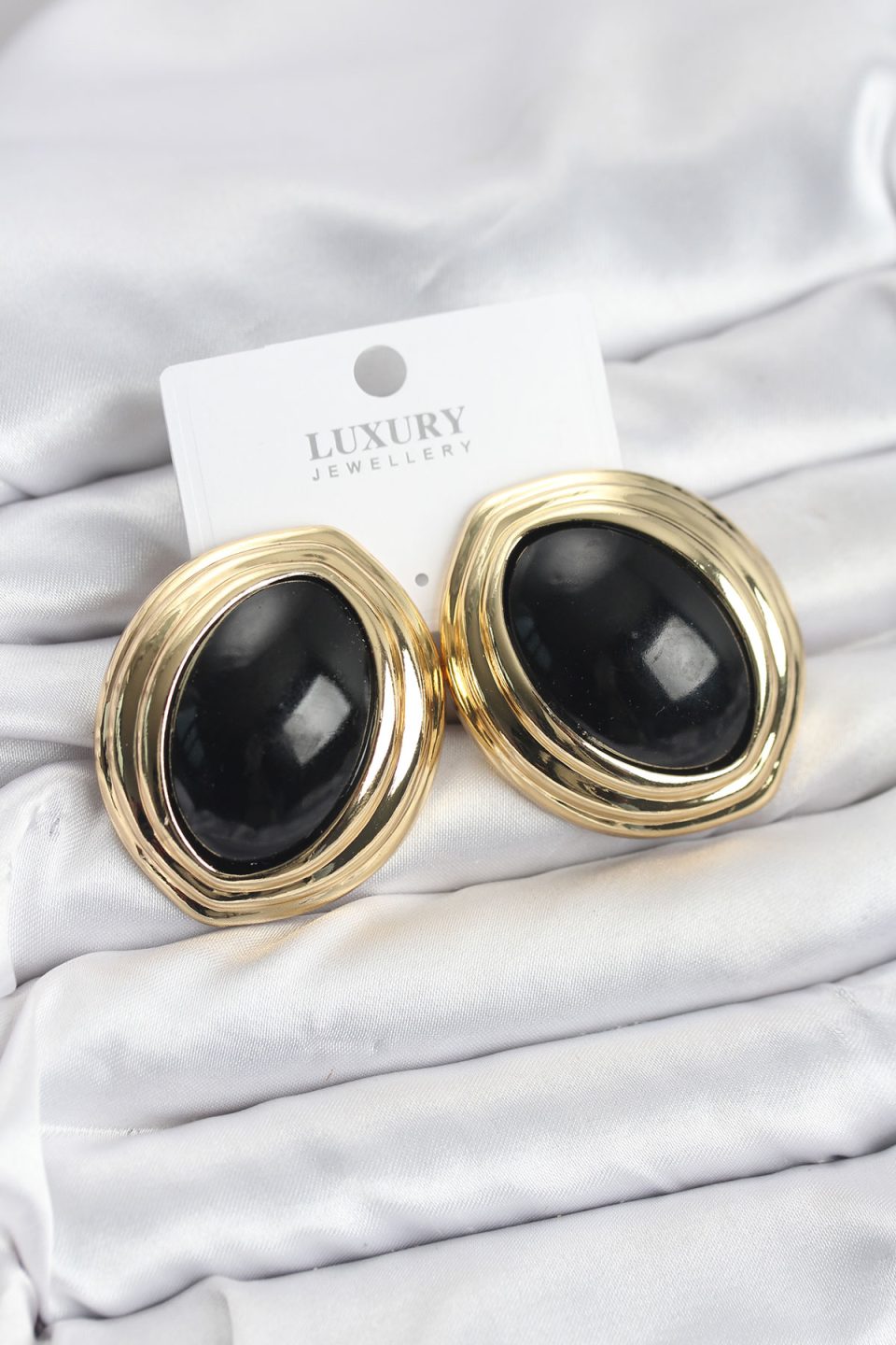 Shekka Pirinç Siyah Badem Model Vintage Gold Kadın Küpe — görsel 2