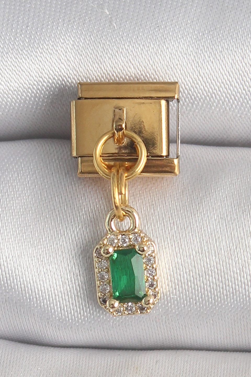 Shekka 316L Çelik Gold Renk Sallantı Kare Yeşil Zirkon Taşlı Nomination Charm