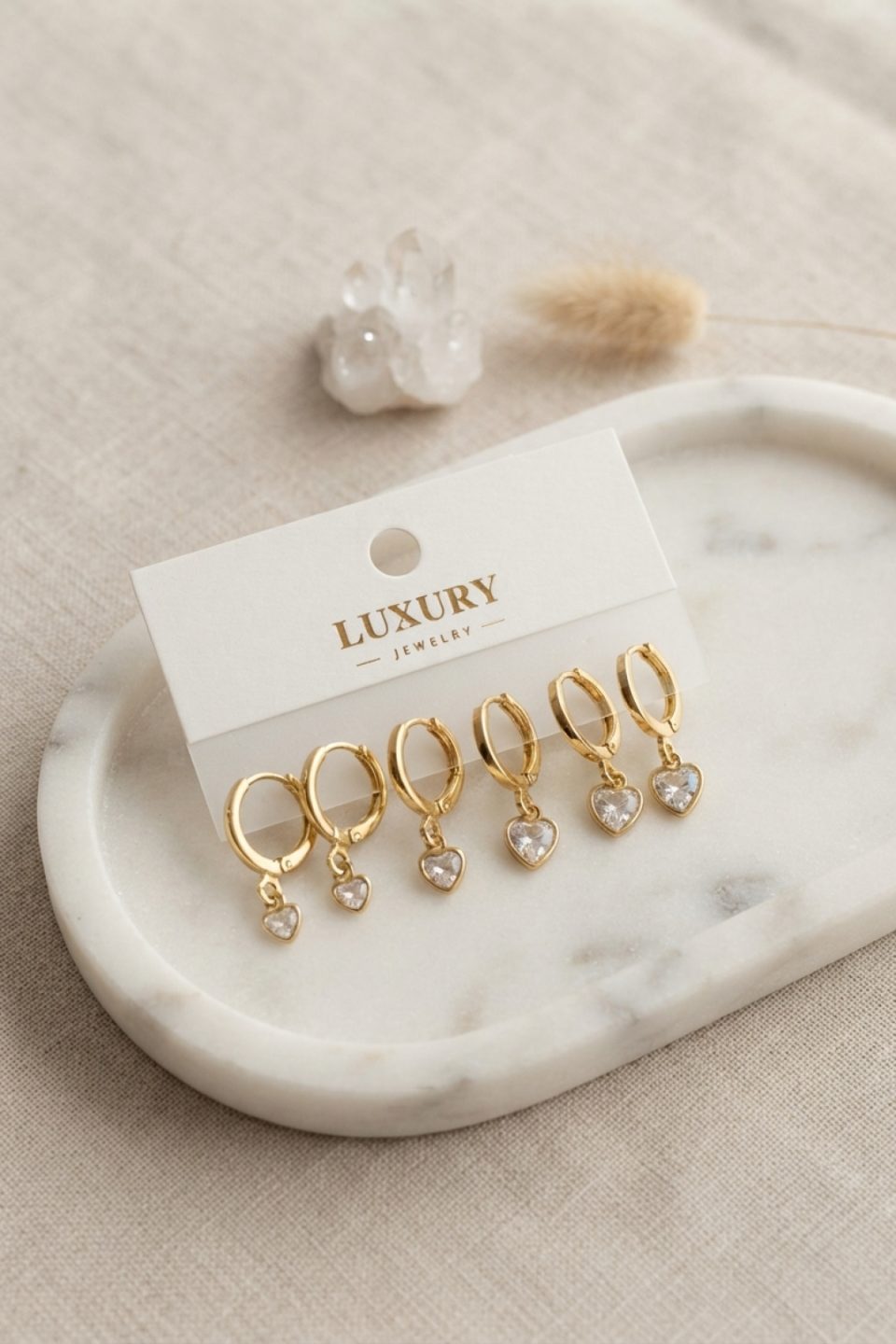 Shekka Kalp Zirkon Taşlı Gold Renk Pirinç Set Küpe