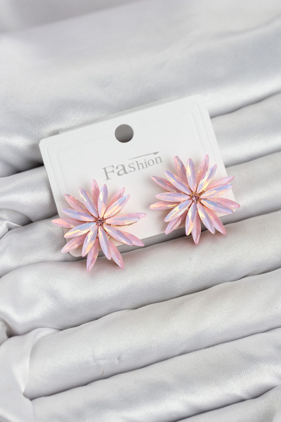 Shekka Lotus Model Pembe Renk Kristal Taşlı Kadın Küpe — görsel 2