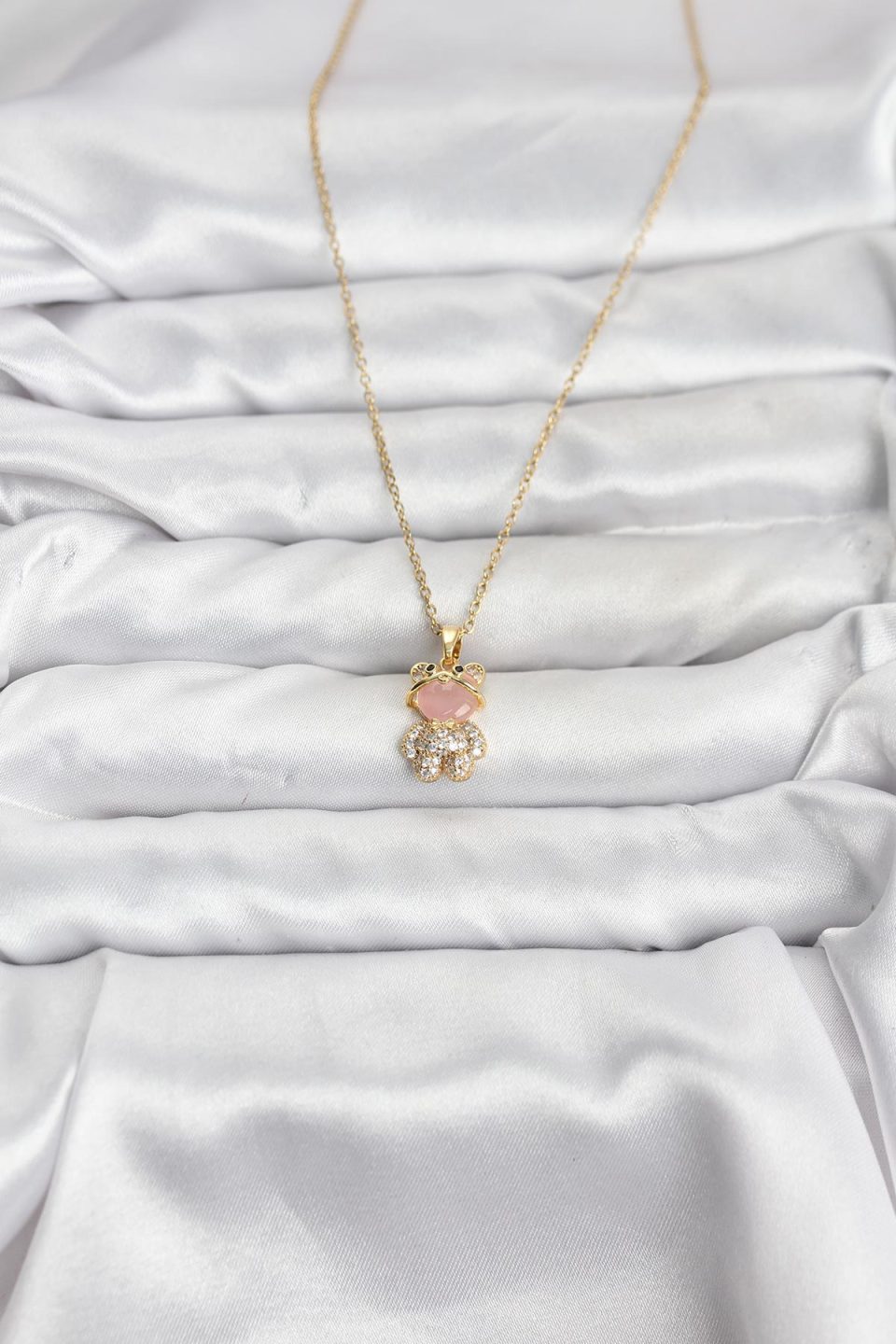 Shekka 316L Çelik Zincir Gold Renk Teddy Bear Model Zirkon Taşlı Kadın Kolye — görsel 2