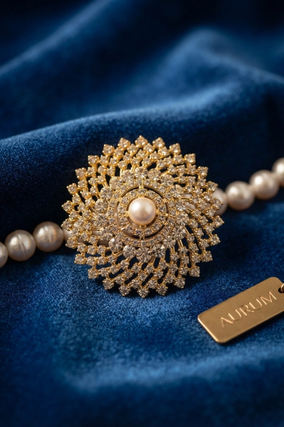 Shekka Gold Renk Zirkon Taşlı İnci Detaylı Kadın Broş