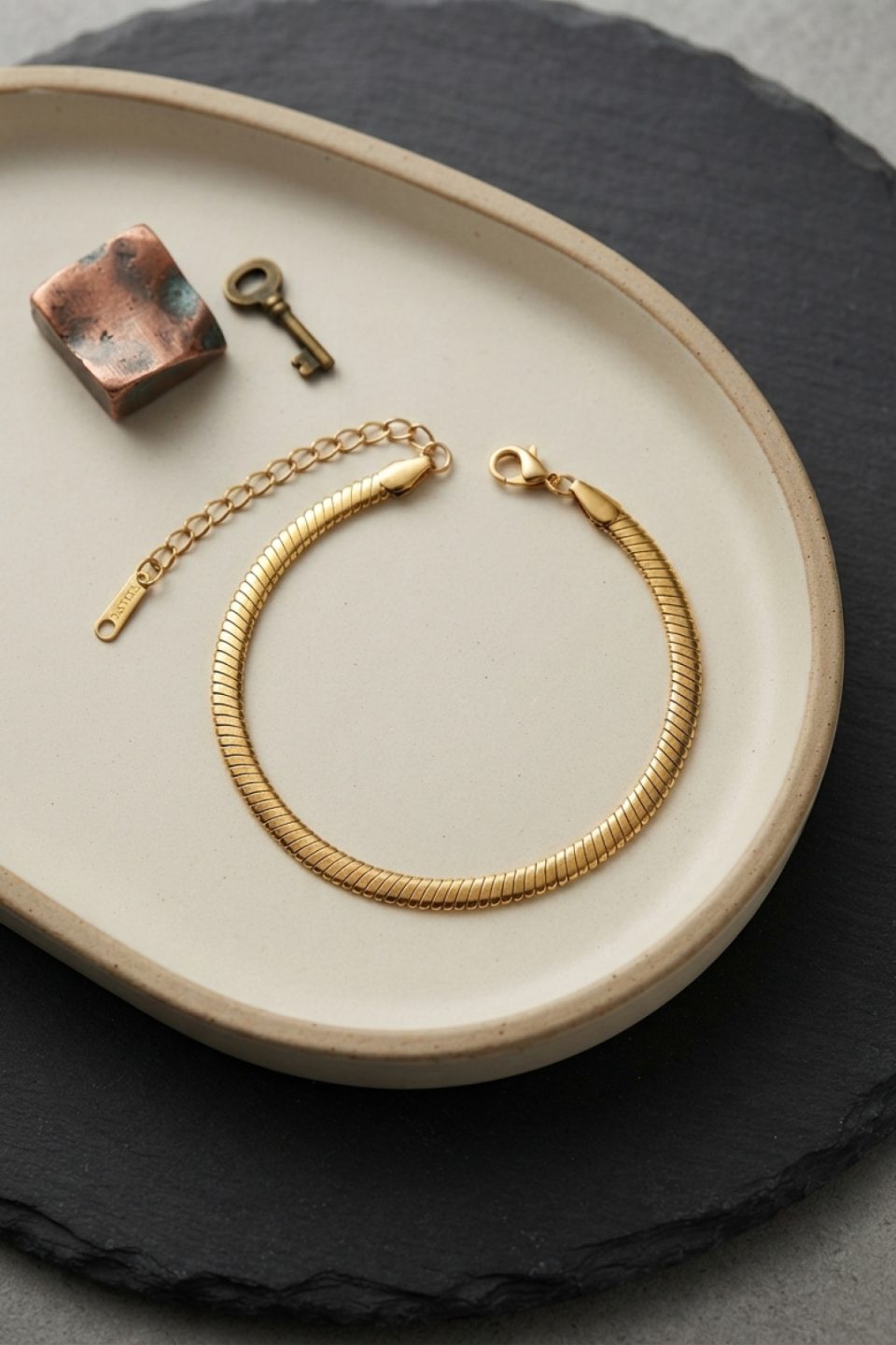 Shekka 316L Çelik Gold Renk Yassı Yılan Zincir Model Erkek Bileklik