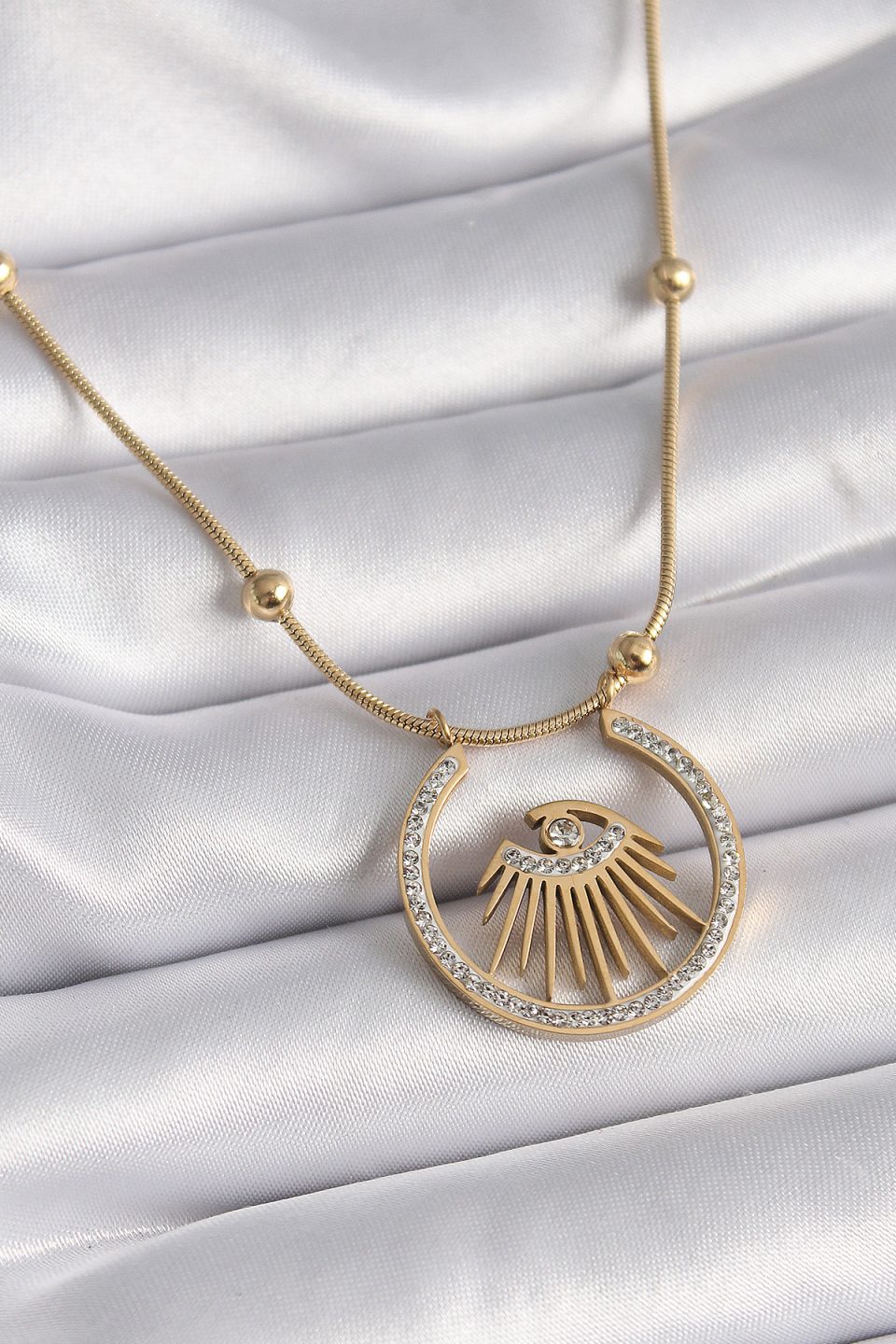 Shekka 316L Çelik Gold Renk Zirkon Taşlı Göz Model Kadın Kolye