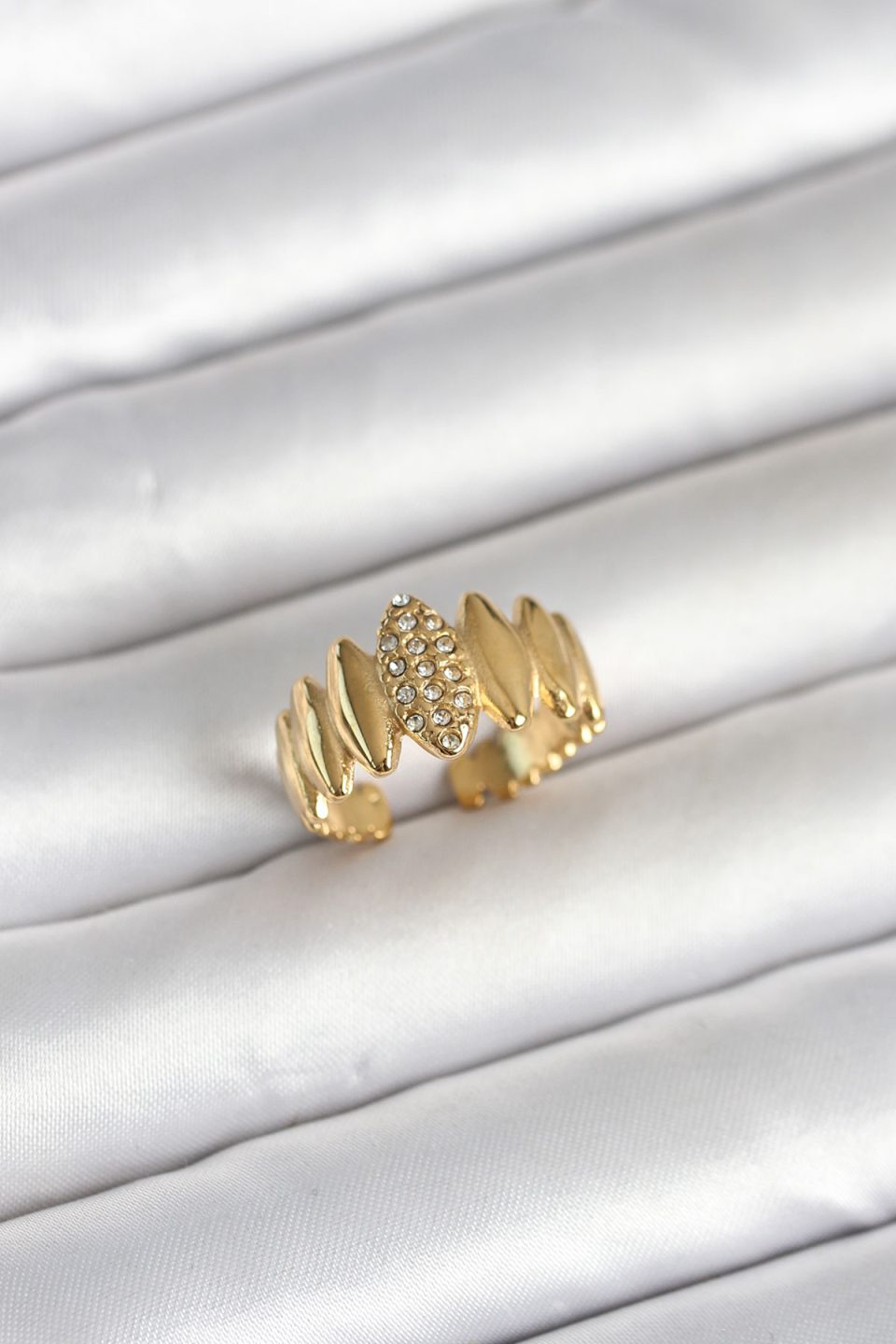Shekka 316L Çelik Gold Renk Zirkon Taşlı Vintage Model Kadın Yüzük