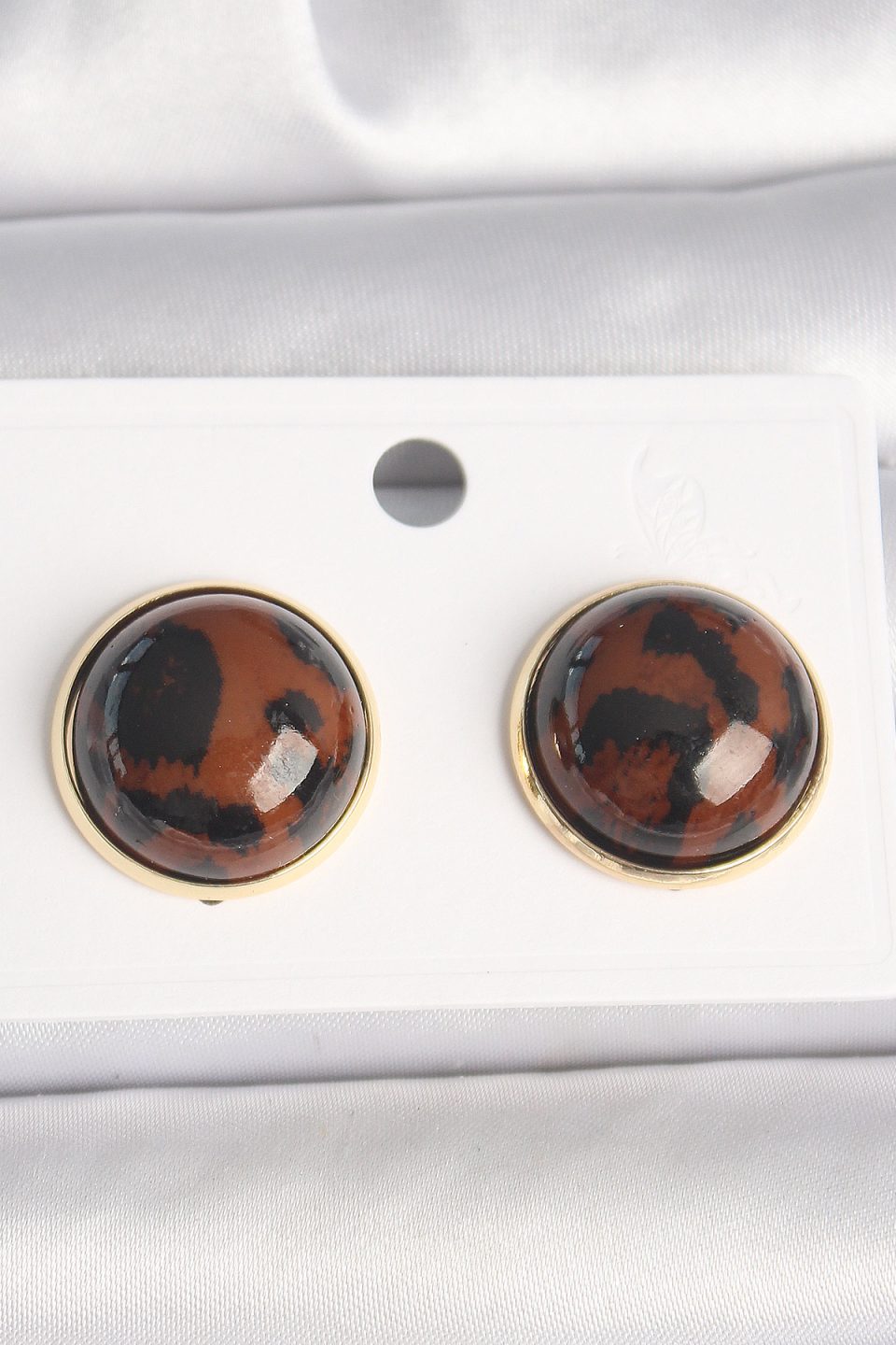 Shekka Pirinç Gold Renk 3D Daire Leopar Model Kadın Küpe
