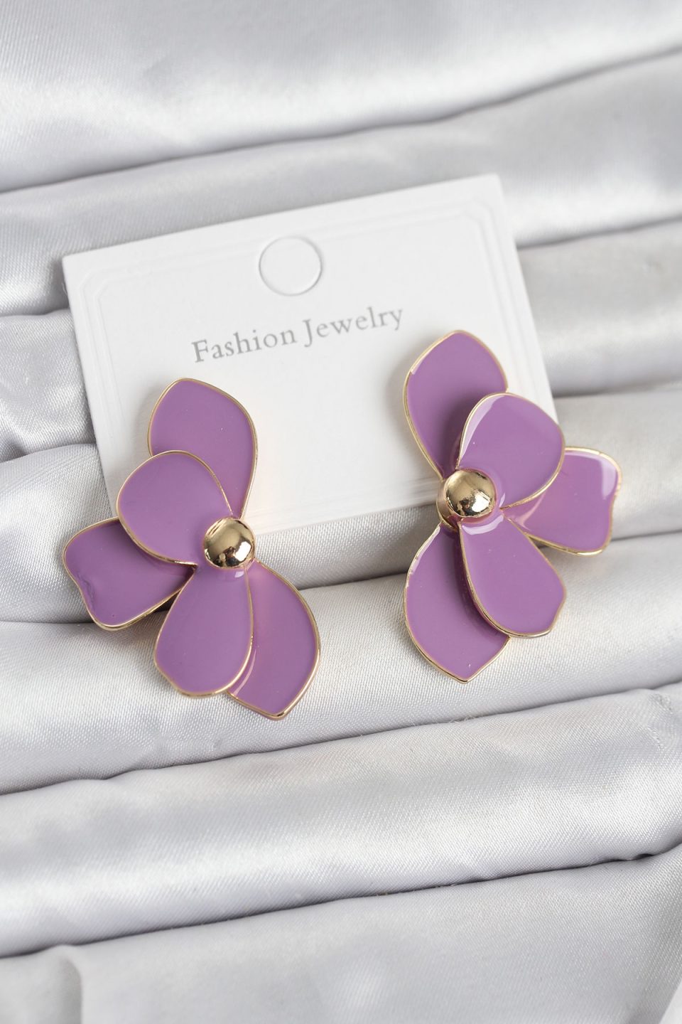 Shekka Mor Mineli Lotus Model Pirinç Kadın Küpe