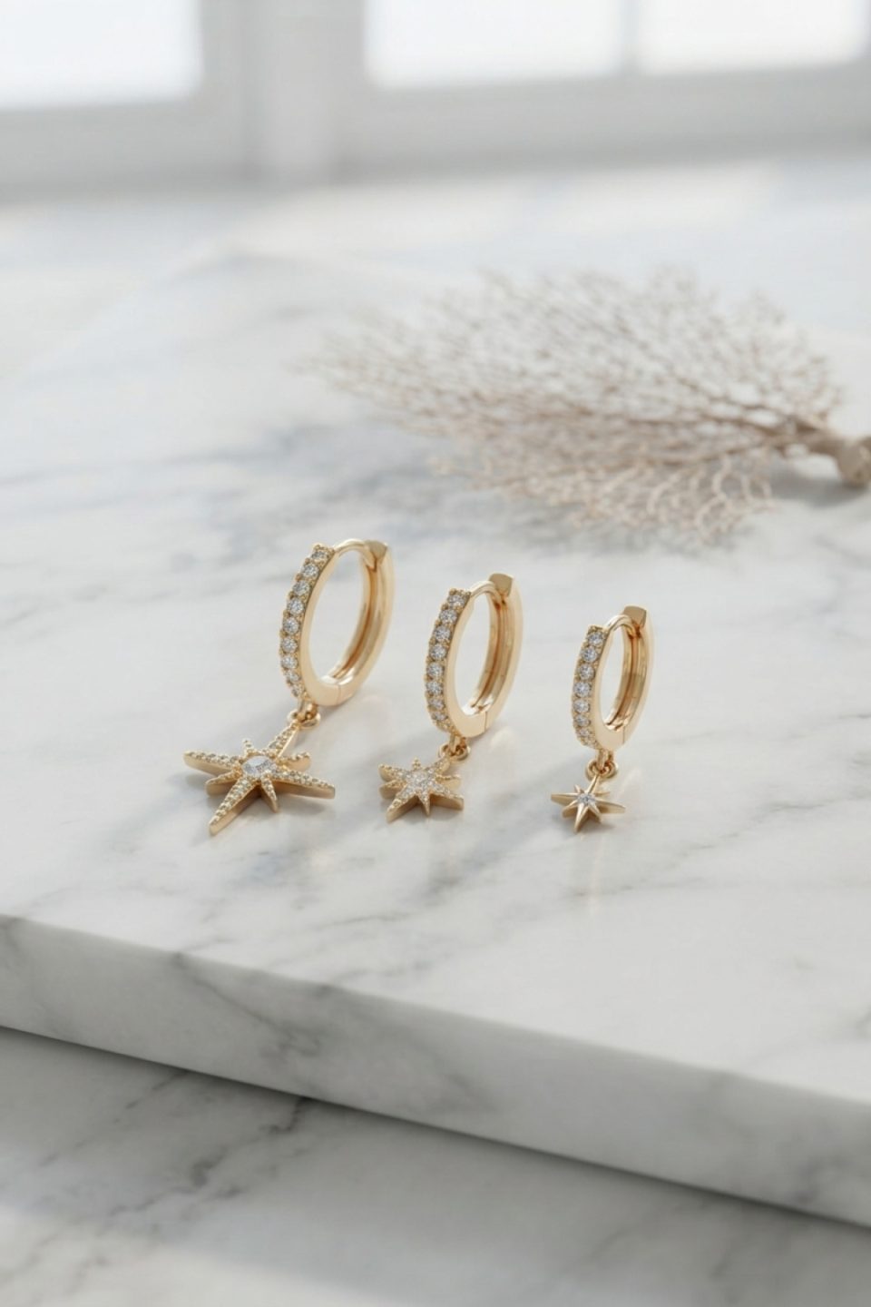 Shekka Gold Renk Kutup Yıldız Model 3 lü Küpe Seti