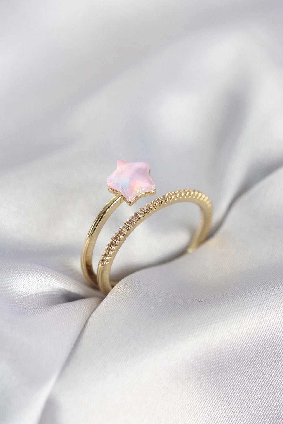 Shekka Gold Renk Zirkon Taşlı Pembe Halley Model Kadın Yüzük