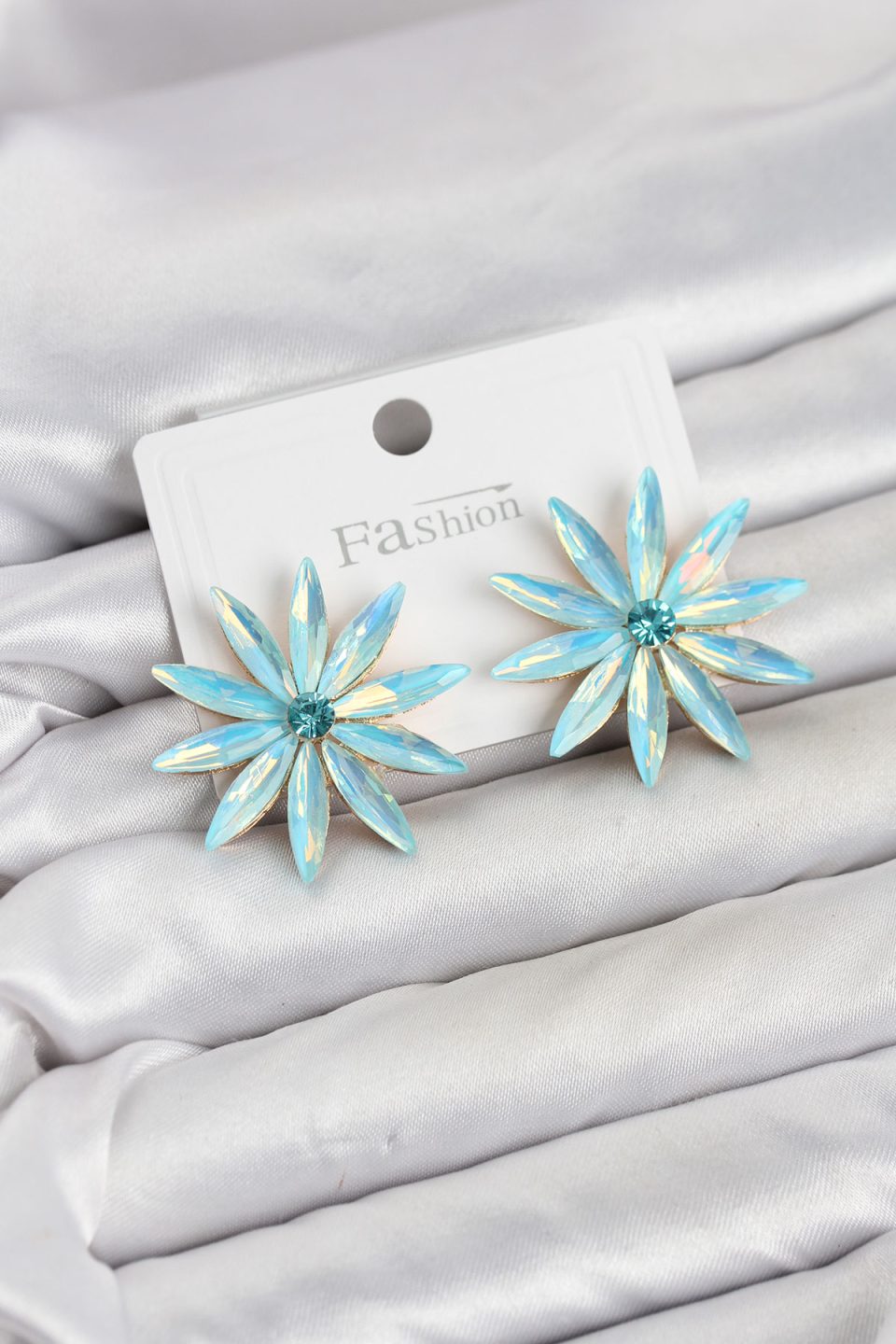Shekka Buz Mavisi Kristal Taşlı Lotus Model Kadın Küpe