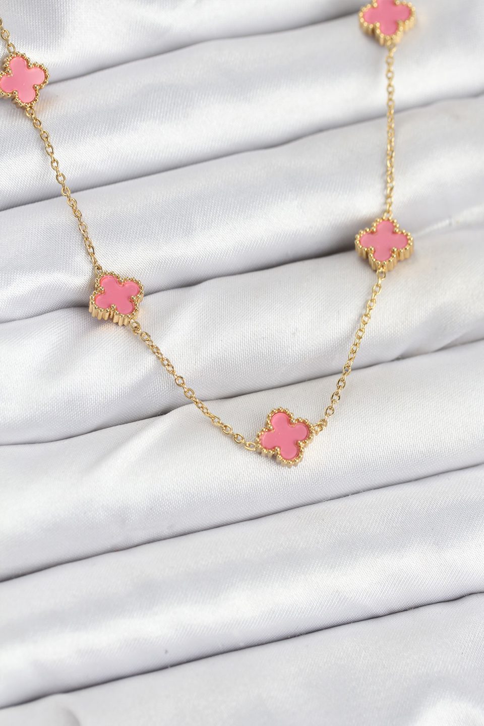 Shekka 316L Çelik Zincir Gold Renk Pembe Baby Boy Yonca Kadın Kolye