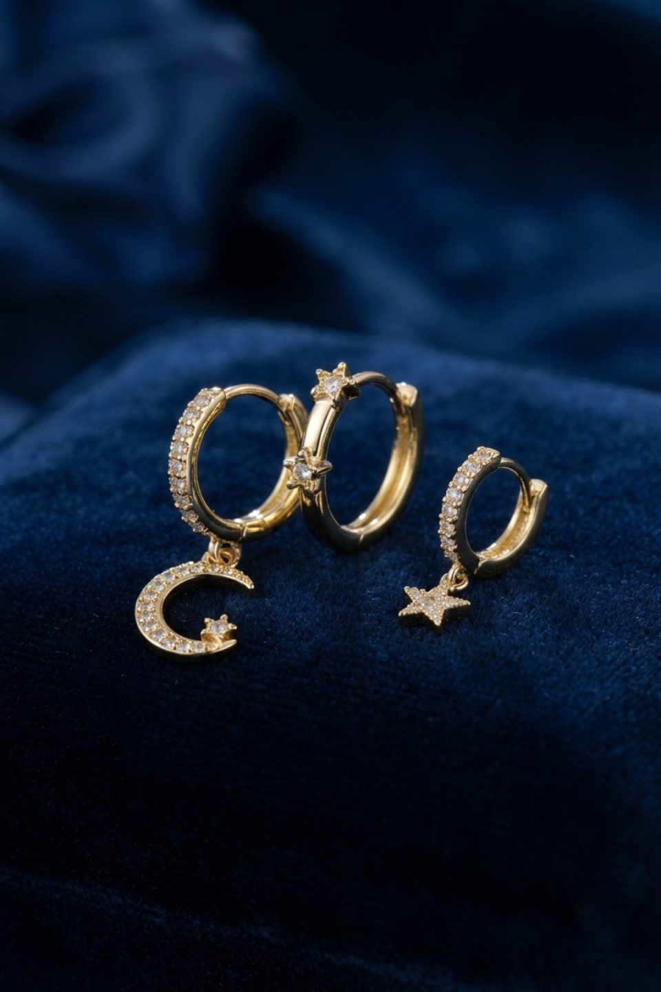 Shekka 3 lü Ay ve Yıldız Model Gold Renk Set Küpe
