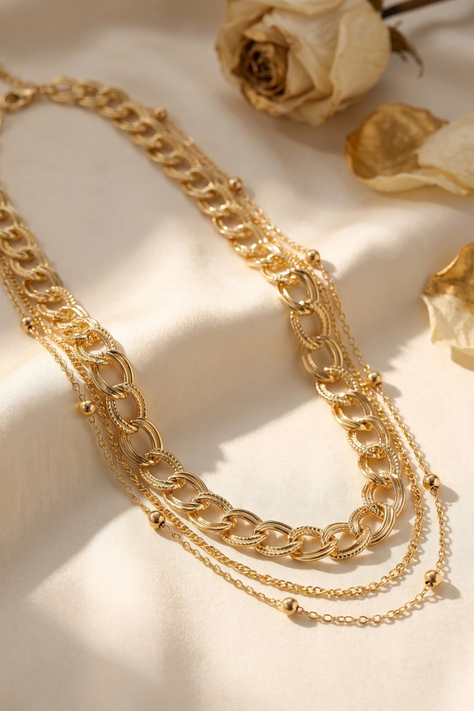 Shekka Gold Renk Pirinç Zincir Model Kombin Kadın Kolye
