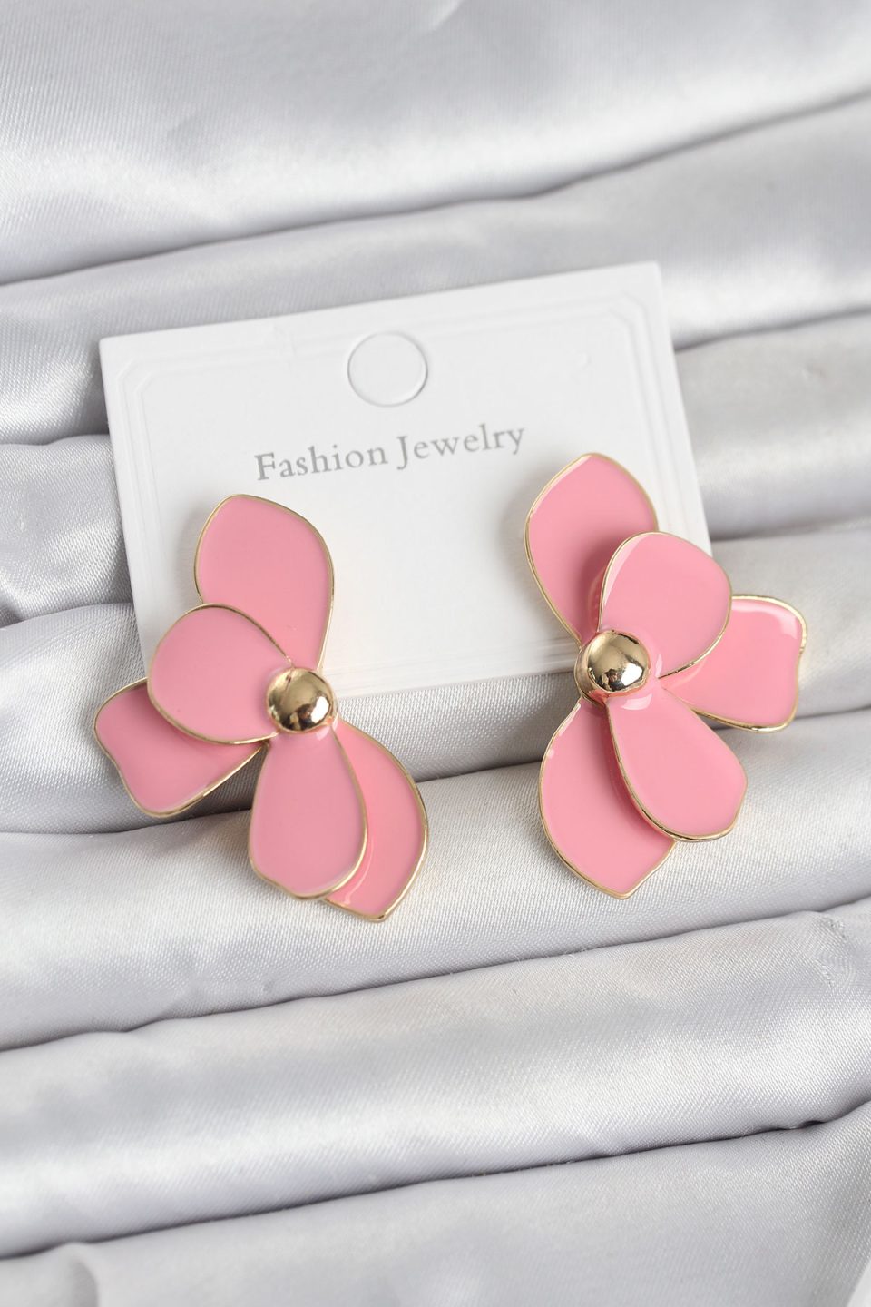 Shekka Pembe Mineli Lotus Model Pirinç Kadın Küpe