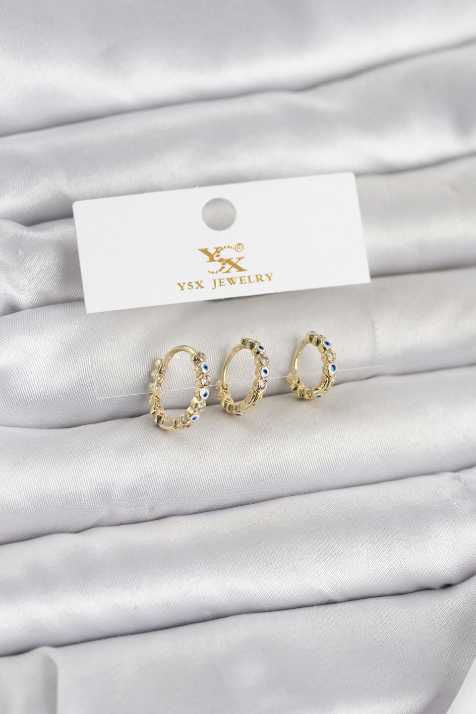 Shekka Pirinç Gold Renk Nazarlı Model 3'lü Kadın Küpe