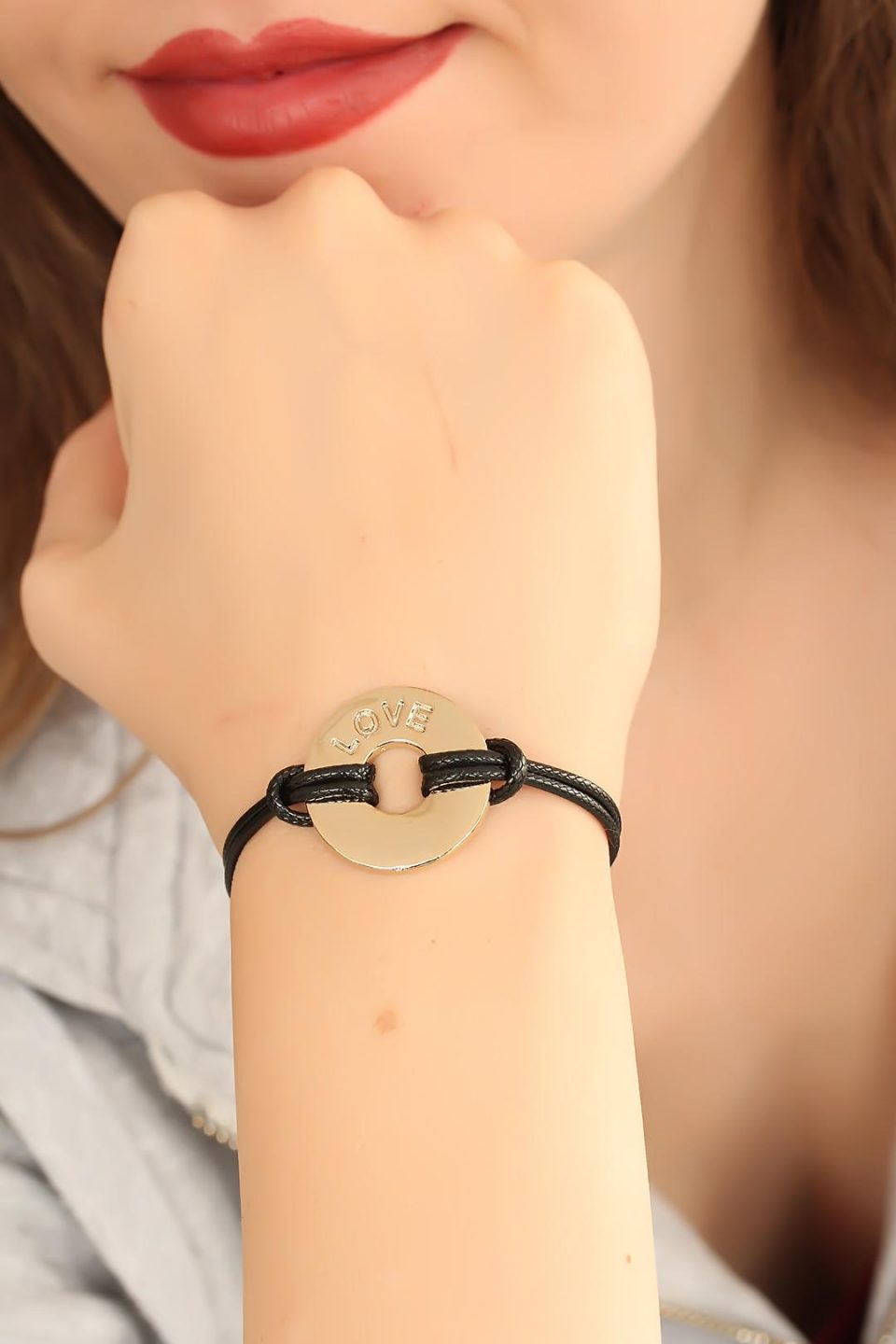 Shekka LOVE (Aşık) Siyah Deri İpli Unisex Mood Bileklik