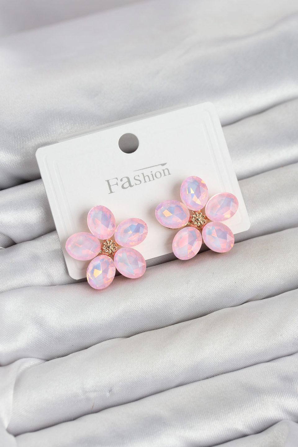 Shekka Pembe Renk Kristal Taşlı Çiçek Model Kadın Küpe