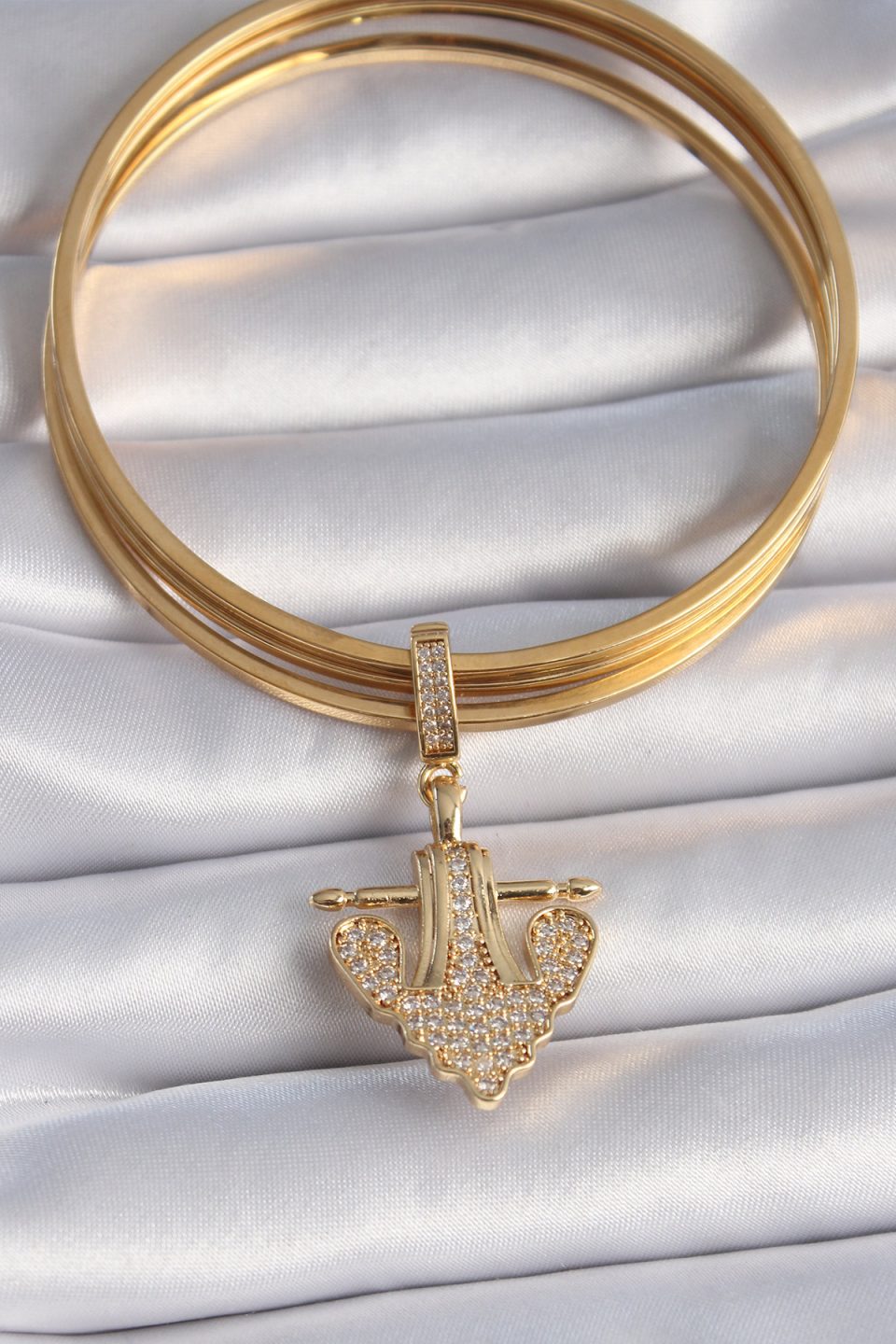 Shekka Pirinç Gold Renk Zirkon Taşlı Çapa Model Ajda Charm — görsel 2