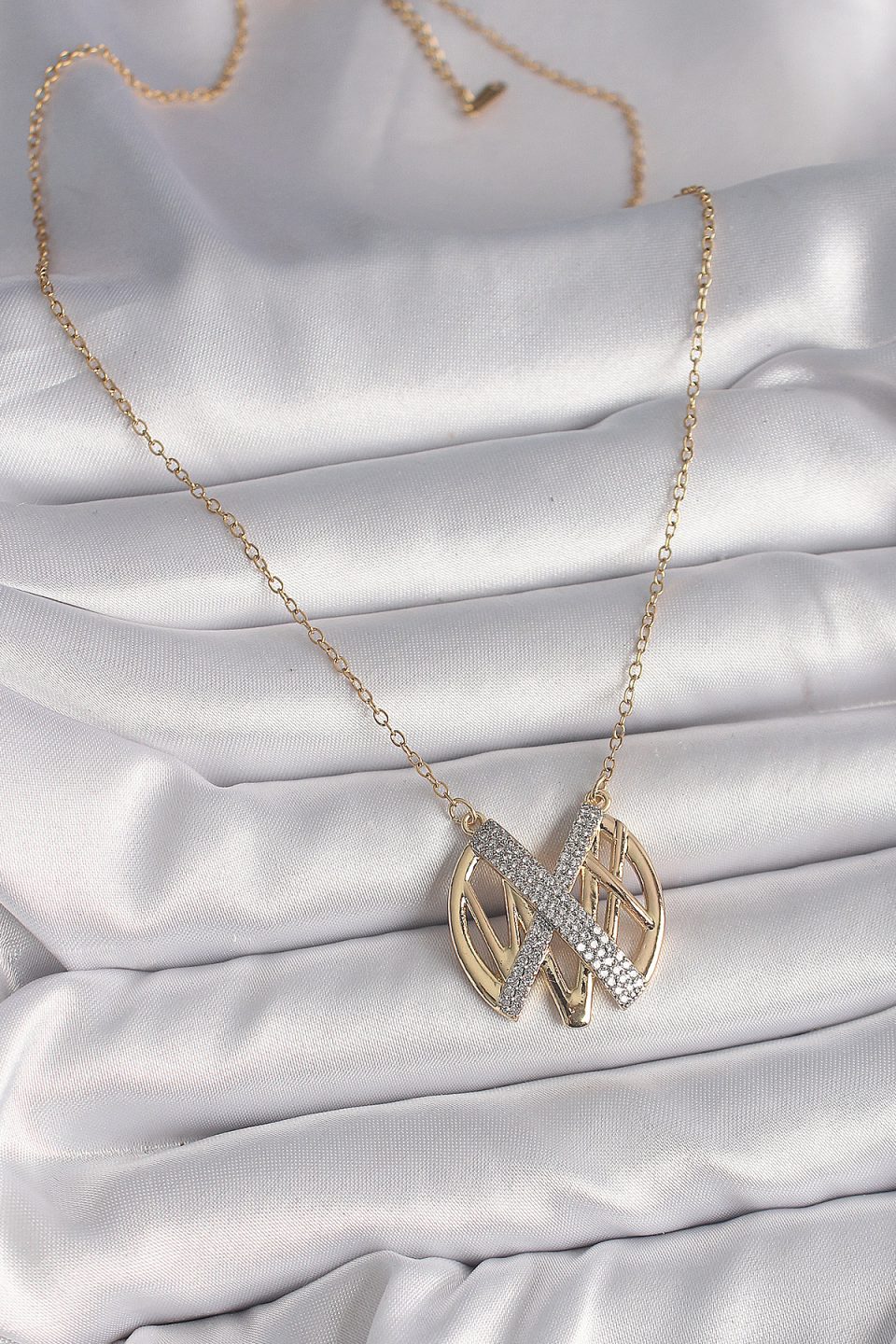 Shekka 316L Çelik Gold Renk Zirkon Taşlı Vintage Model Kadın Kolye — görsel 2