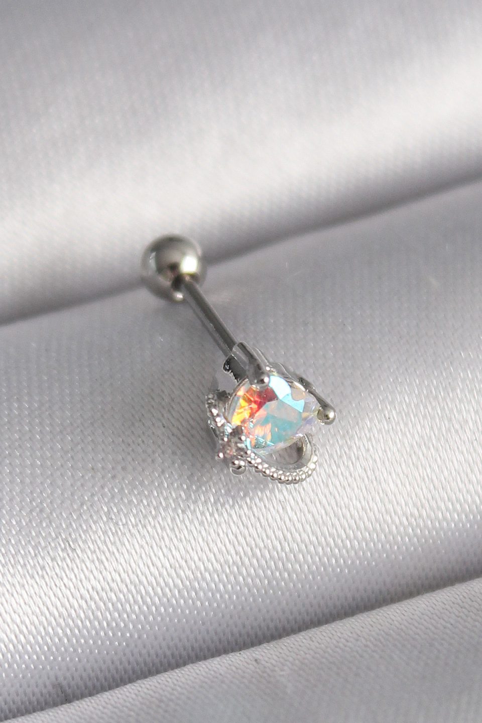Shekka 316L Çelik Gümüş Renk Zirkon Taşlı Kalp Tragus Piercing