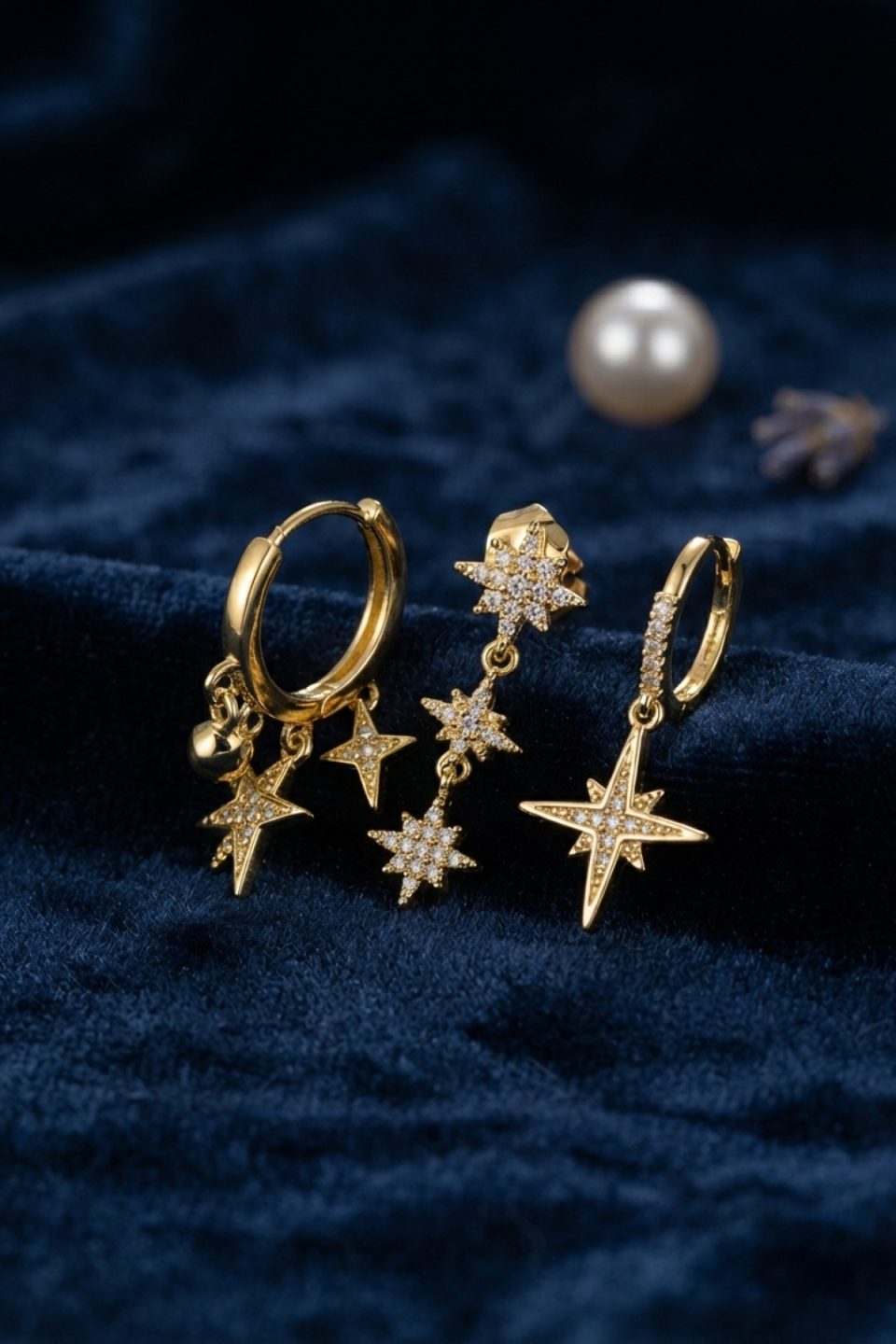 Shekka Kutup Yıldızı Model Gold Renk 3 lü Küpe Set