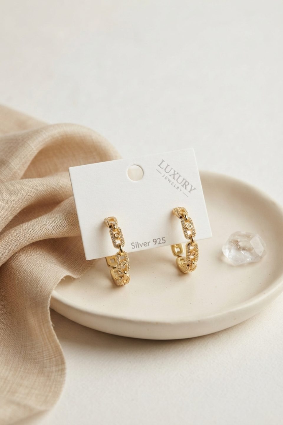 Shekka Gold Renk Zirkon Taşlı Messika Model Halka Kadın Küpe