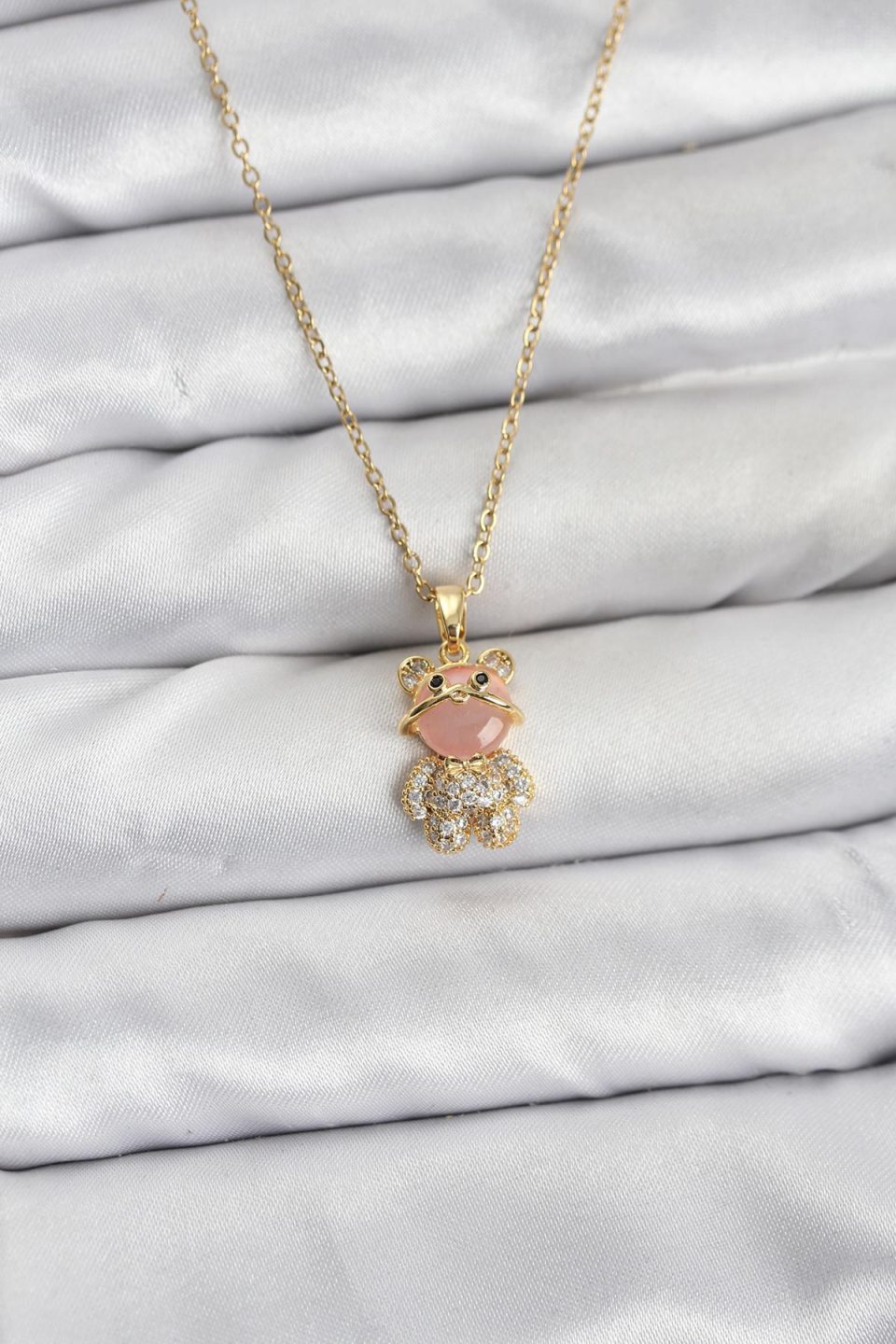 Shekka 316L Çelik Zincir Gold Renk Teddy Bear Model Zirkon Taşlı Kadın Kolye