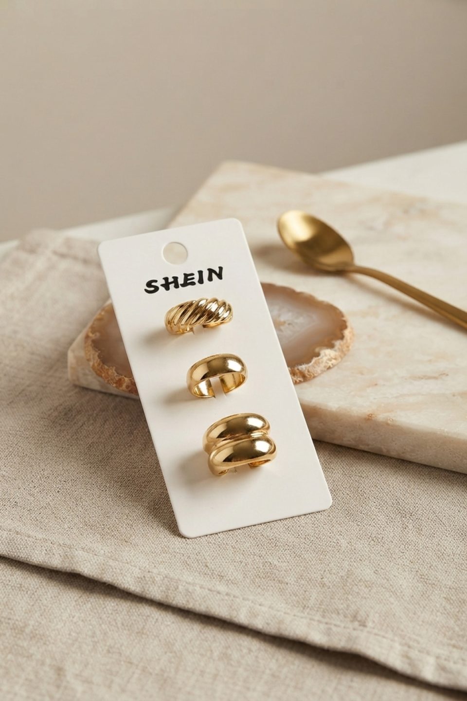 Shekka Gold Renk Pirinç 3'lü Vintage Kadın Yüzük Kombini BYK4296