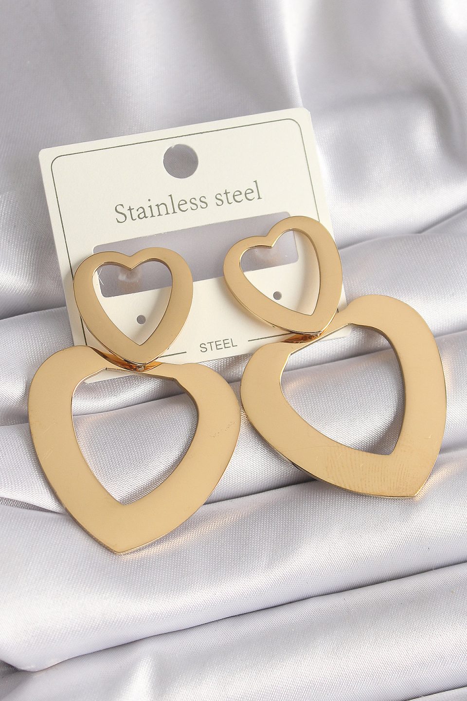 Shekka 316L Çelik Gold Renk Kalp Model Kadın Küpe