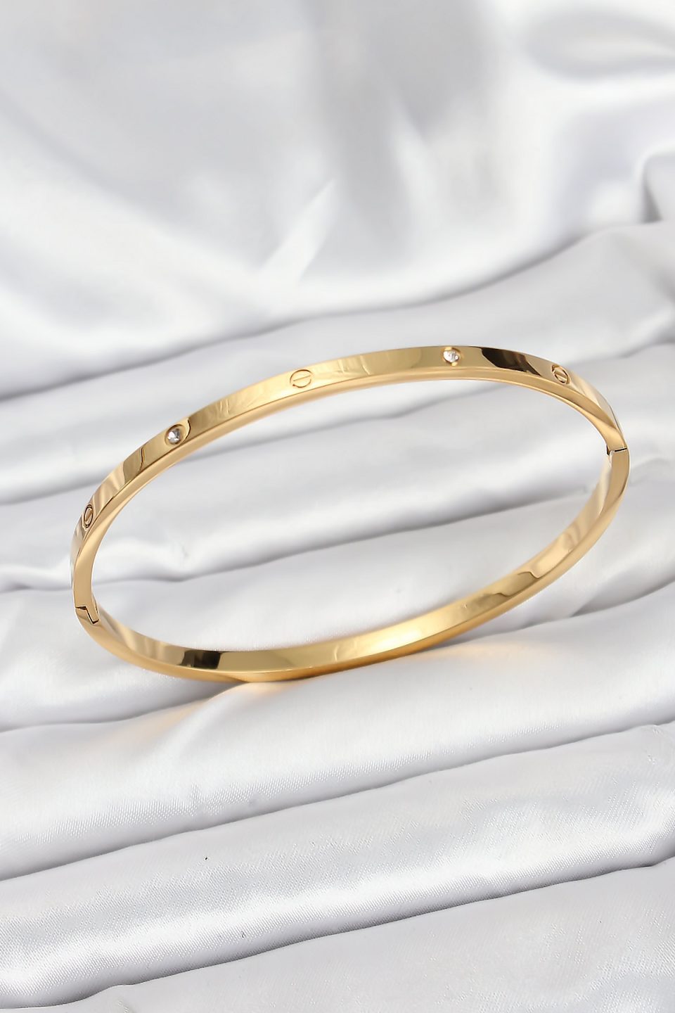 Shekka 316L Çelik Gold Renk Zirkon Taşlı 65 mm İnce Kadın Kelepçe Bileklik