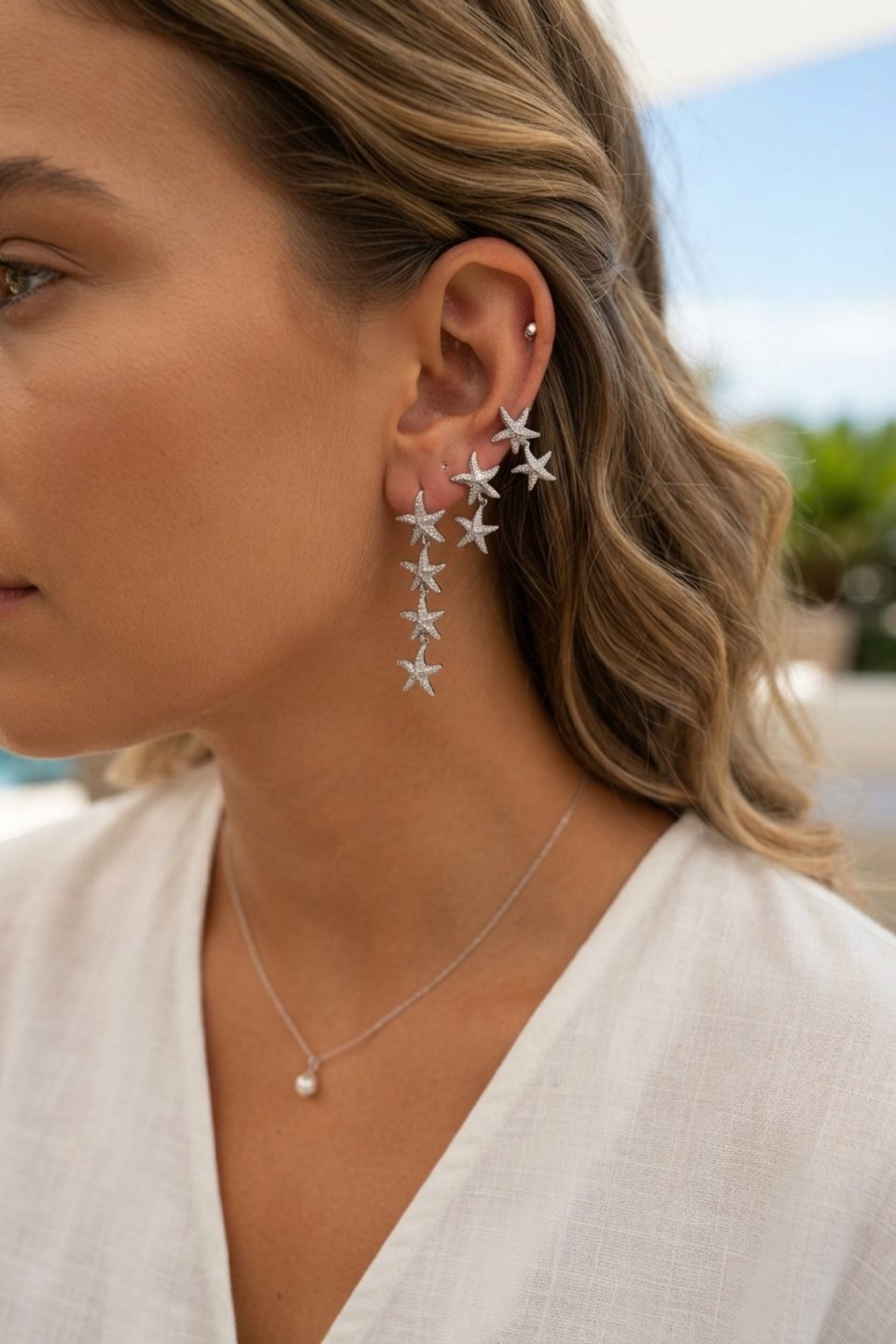 Shekka 3 lü Set Gümüş Renk Deniz Yıldızı Model Küpe — görsel 2