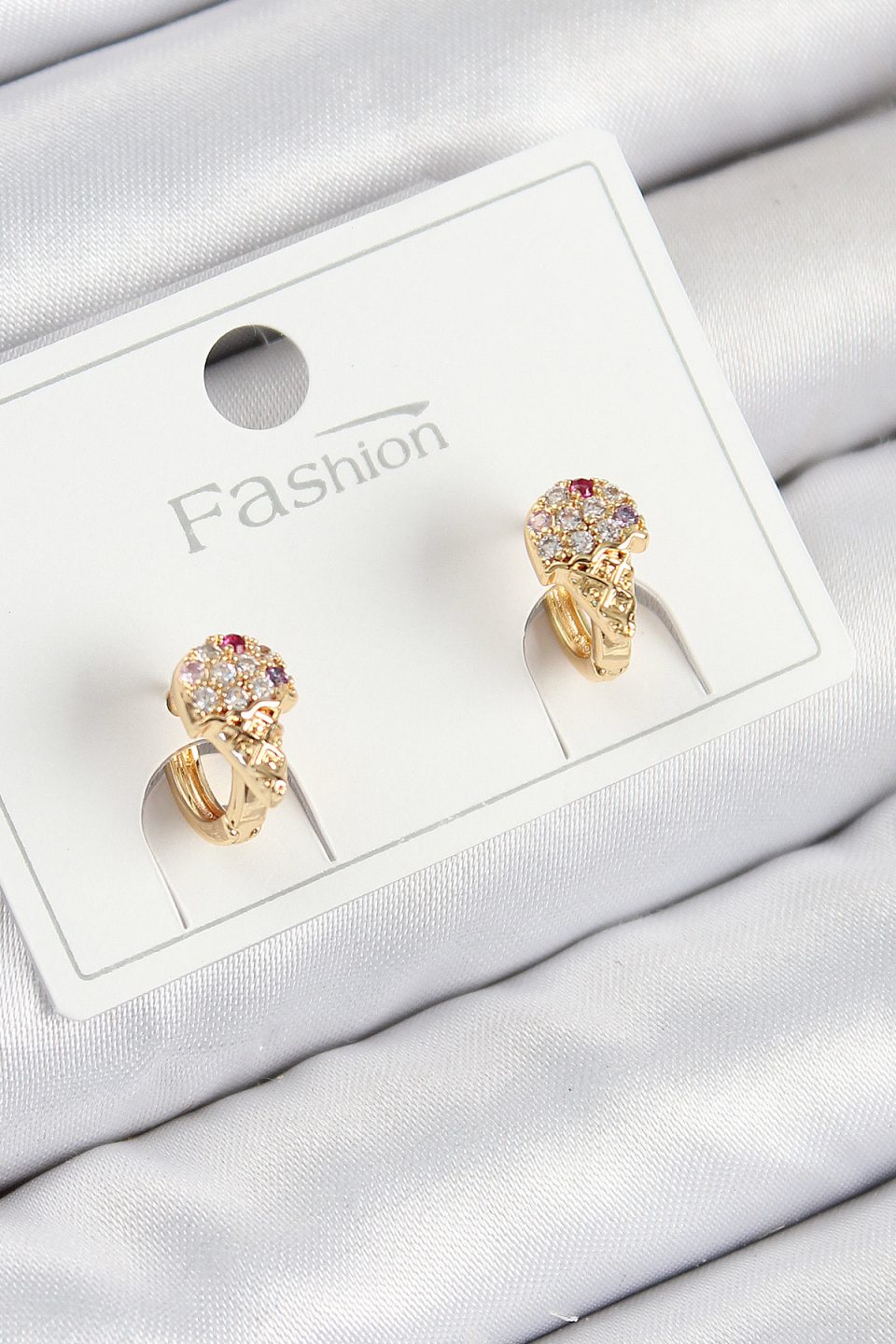 Shekka Pirinç Zirkon Taşlı Dondurma Model Gold Renk Çocuk Küpe