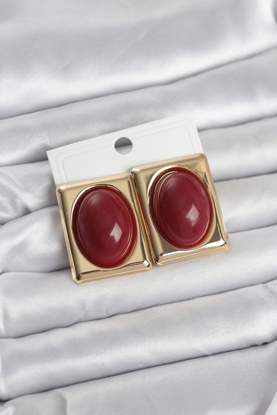 Shekka Bordo Kare Model Vintage Gold Renk Kadın Küpe