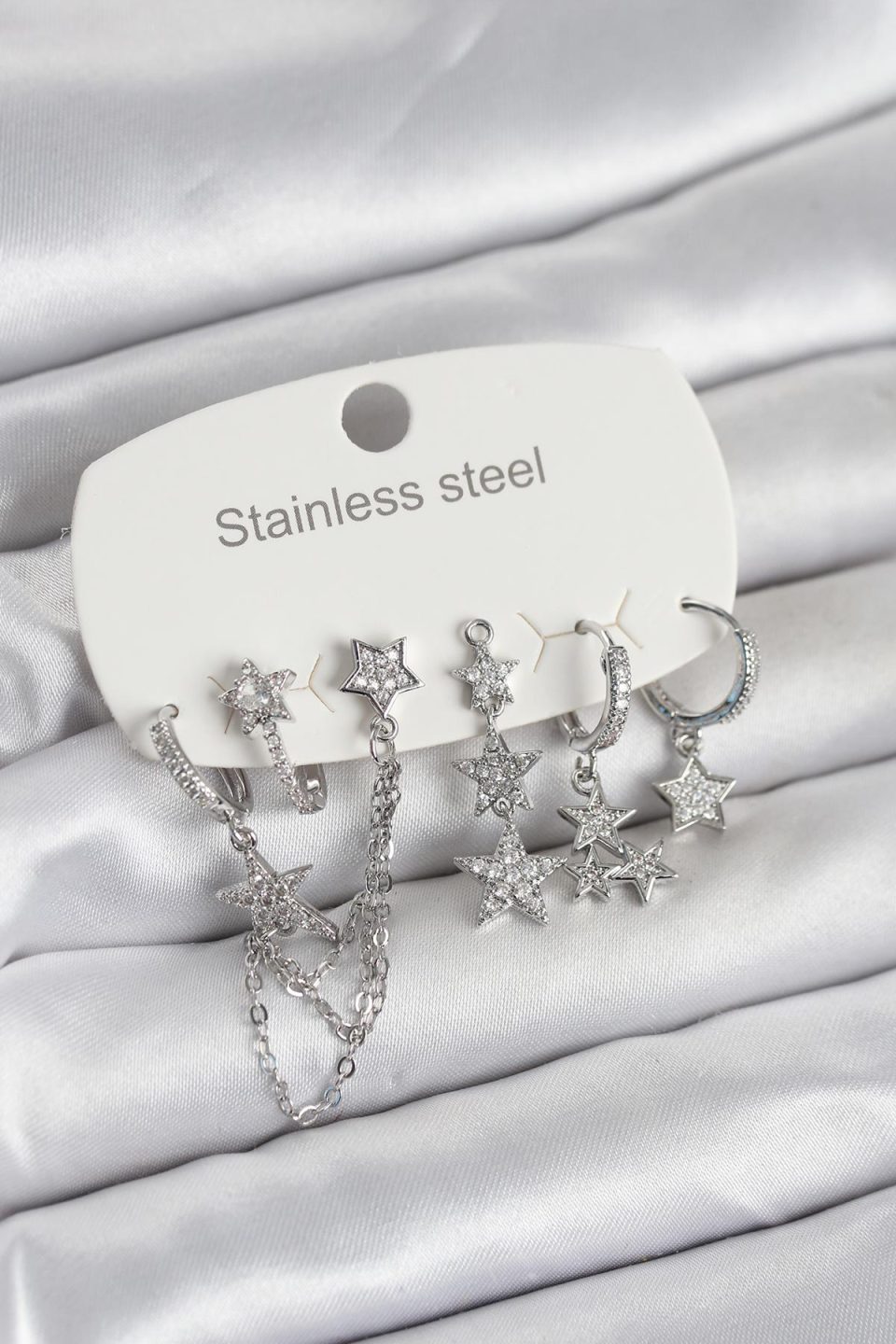 Shekka 316L Çelik Gold Renk 6'lı Set Zincirli Yıldız Modelli Kadın Küpe