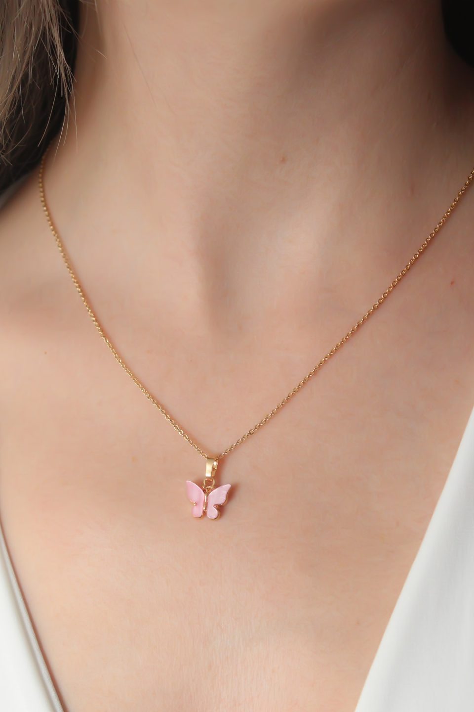 Shekka Gold Pembe Renk Kelebek Figür Kadın Kolye