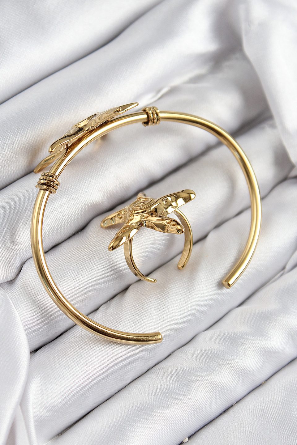 Shekka Pirinç Deniz Yıldızı Model Gold Renk Bileklik Yüzük Set — görsel 2