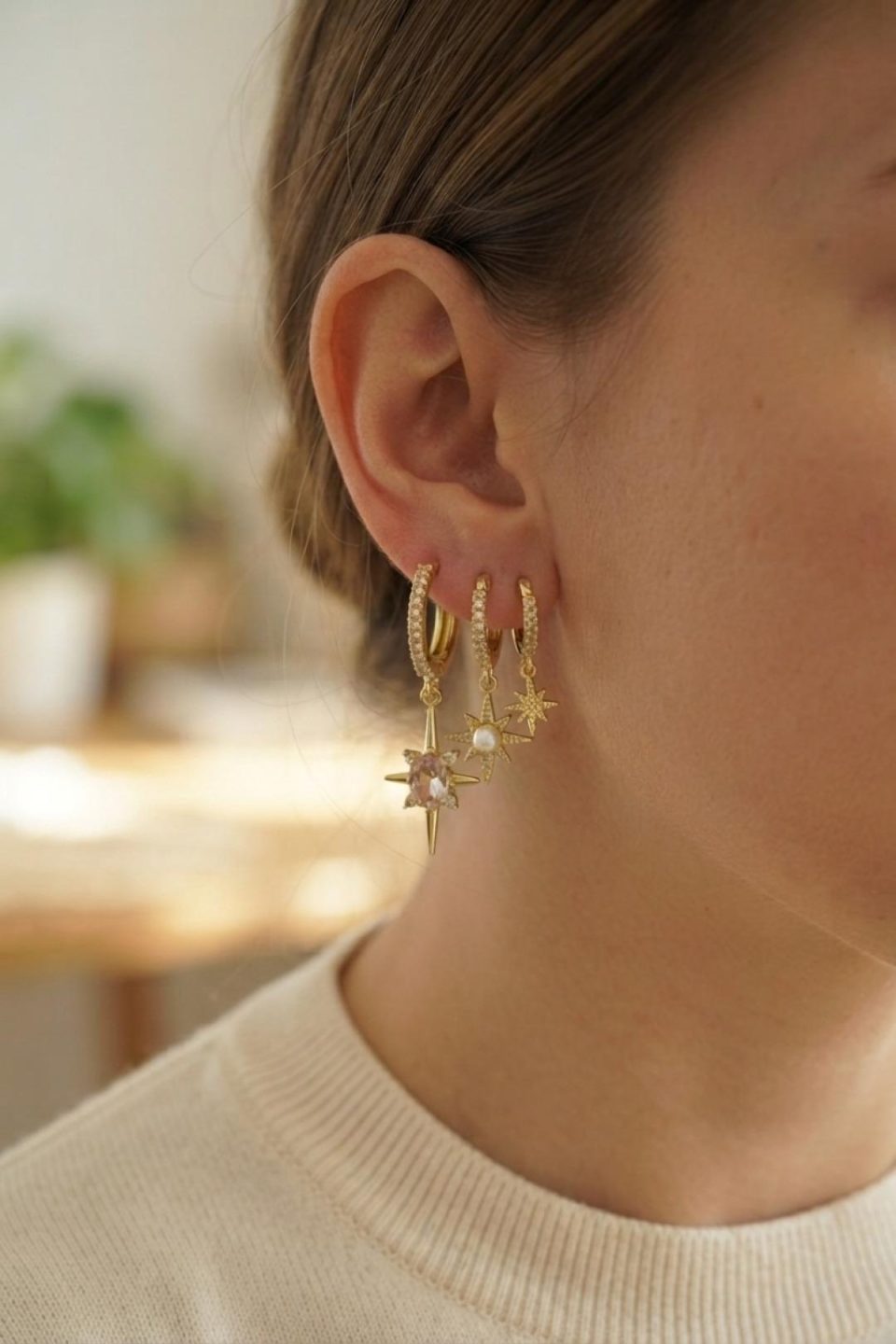 Shekka 3 lü Set Küpe Gold Renk Kutup Yıldızı Model — görsel 2
