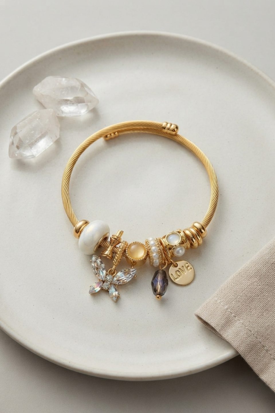 Shekka Kristal Kelebek Model Charmlı Bileklik