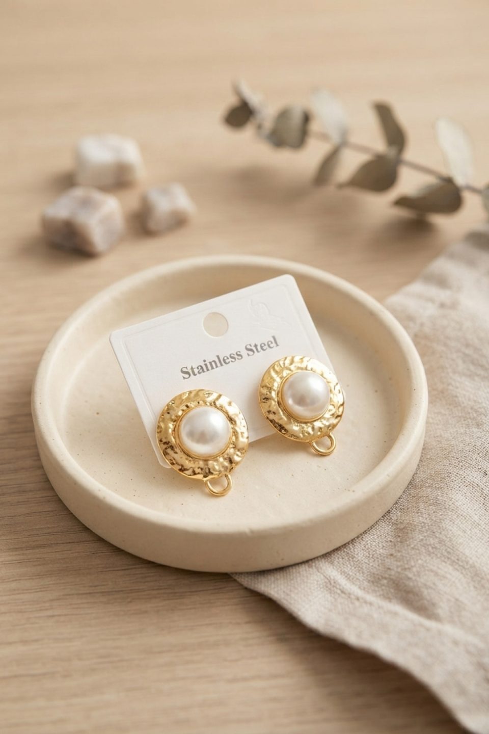 Shekka 316L Çelik Gold Renk İncili Model Küpe