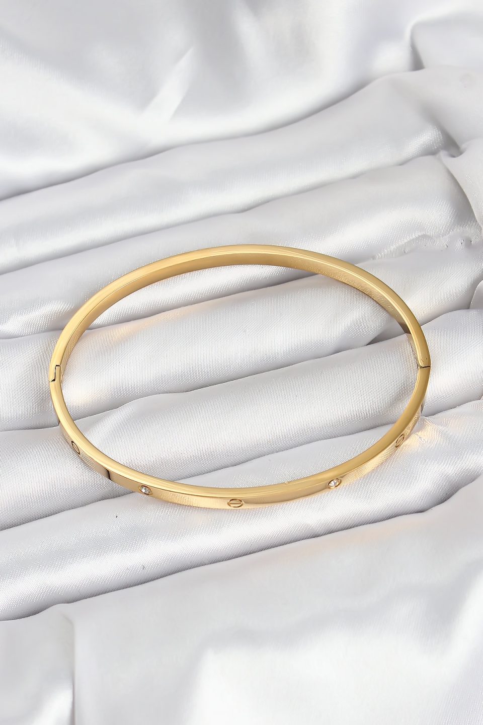 Shekka 316L Çelik Gold Renk Zirkon Taşlı 65 mm İnce Kadın Kelepçe Bileklik — görsel 2