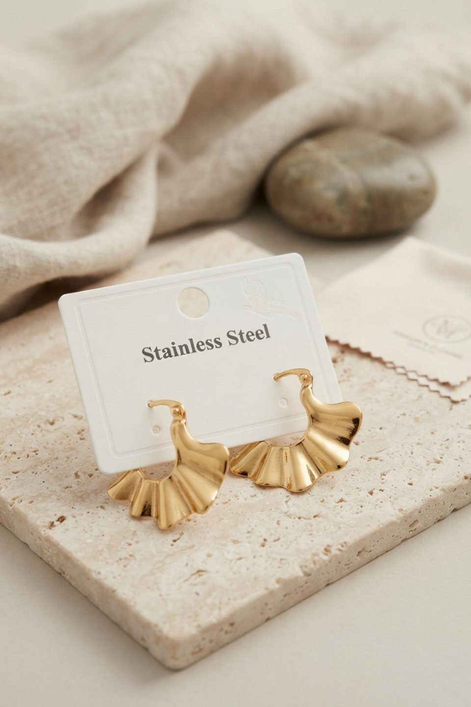 Shekka 316L Çelik Gold Renk Yelpaze Model Küpe