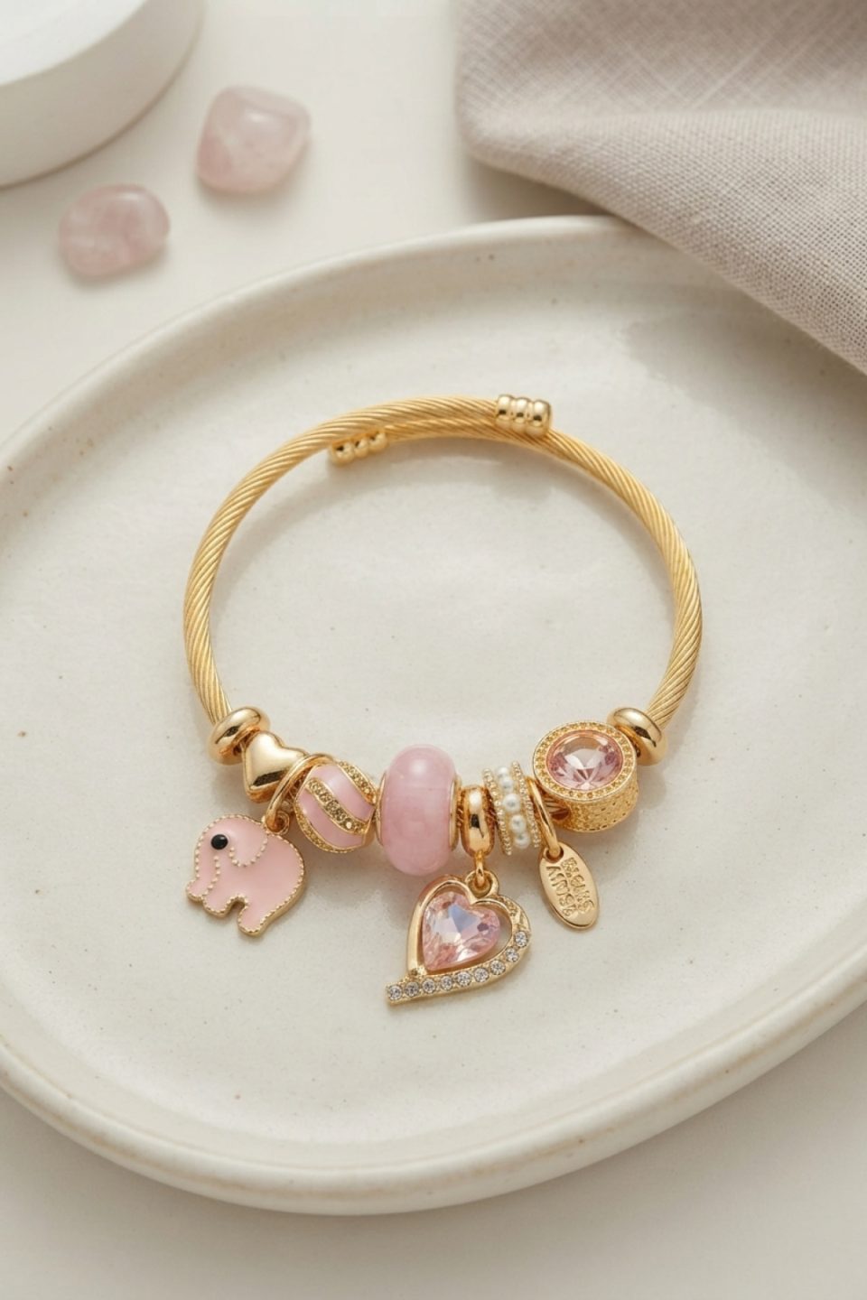 Shekka Kalp ve Fil Model Pembe Charmlı Bileklik