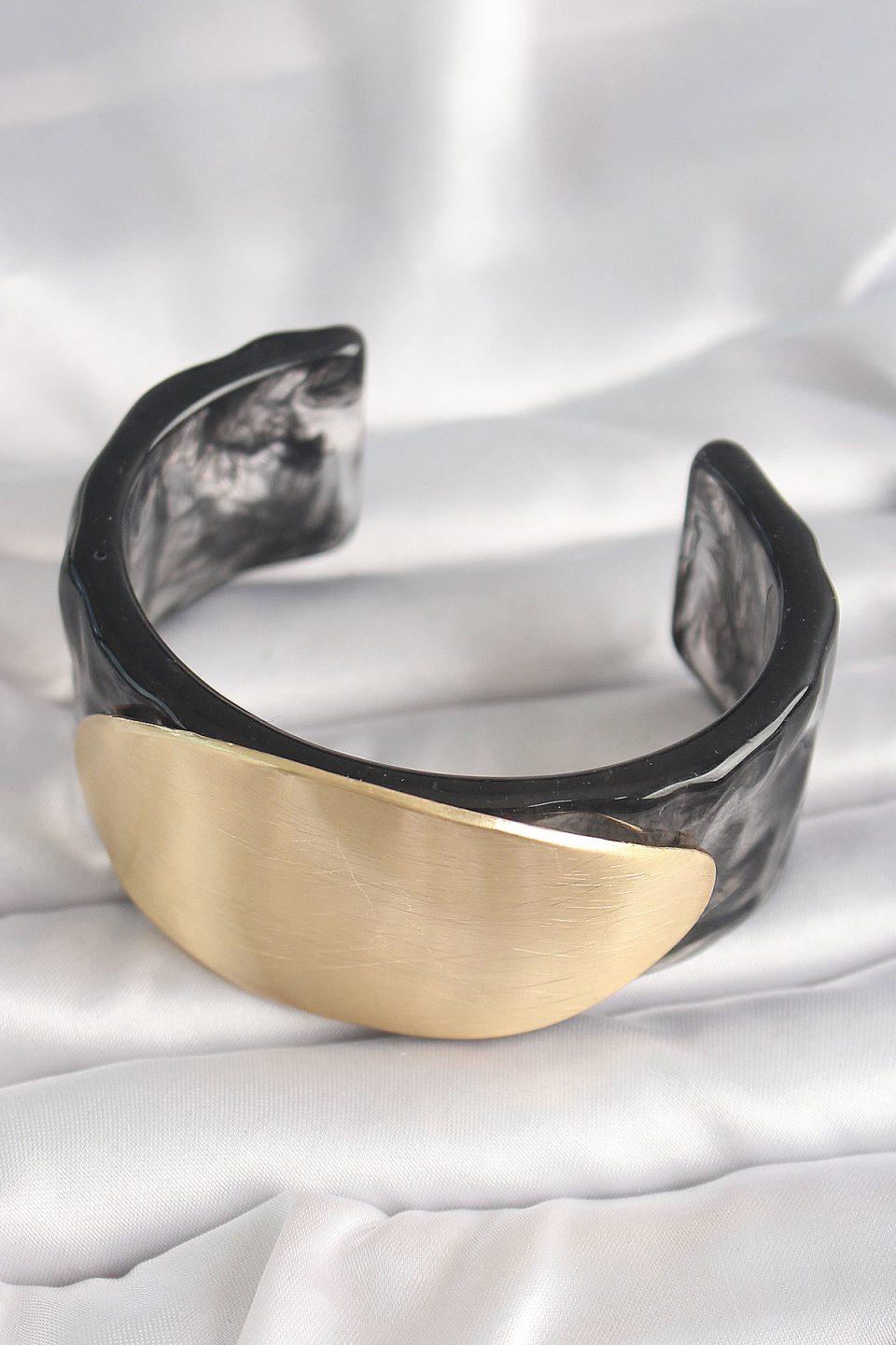 Shekka Siyah Mermer Desen Akrilik Plastik Gold Oval Plaka Model Vintage Kadın Bilezik — görsel 2
