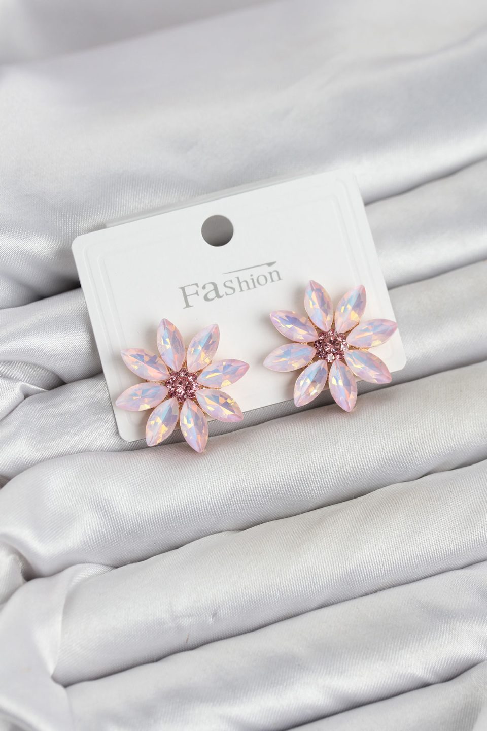 Shekka Pembe Renk Kristal Taşlı Lotus Çiçek Model Kadın Küpe